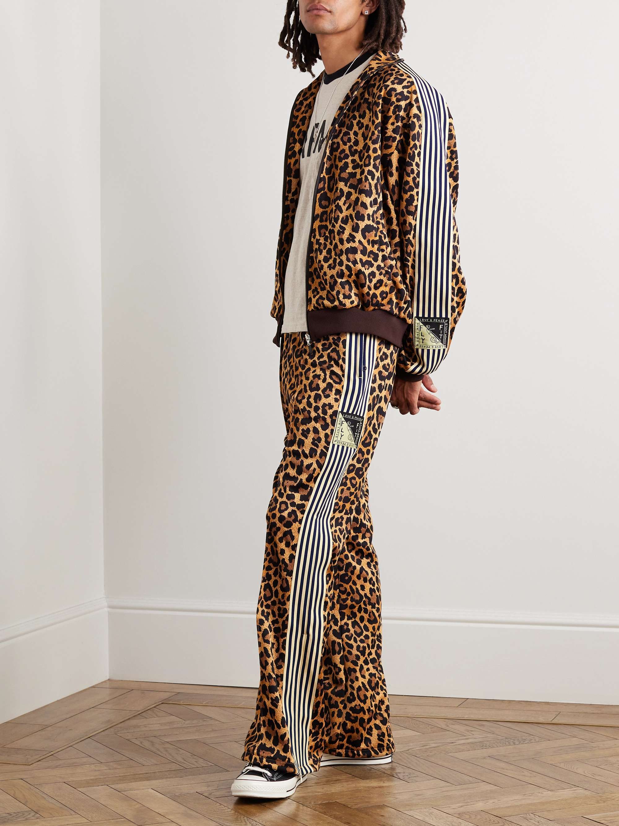 Straight-Leg Webbing-Trimmed Leopard-Print Tech-Jersey Track Pants view