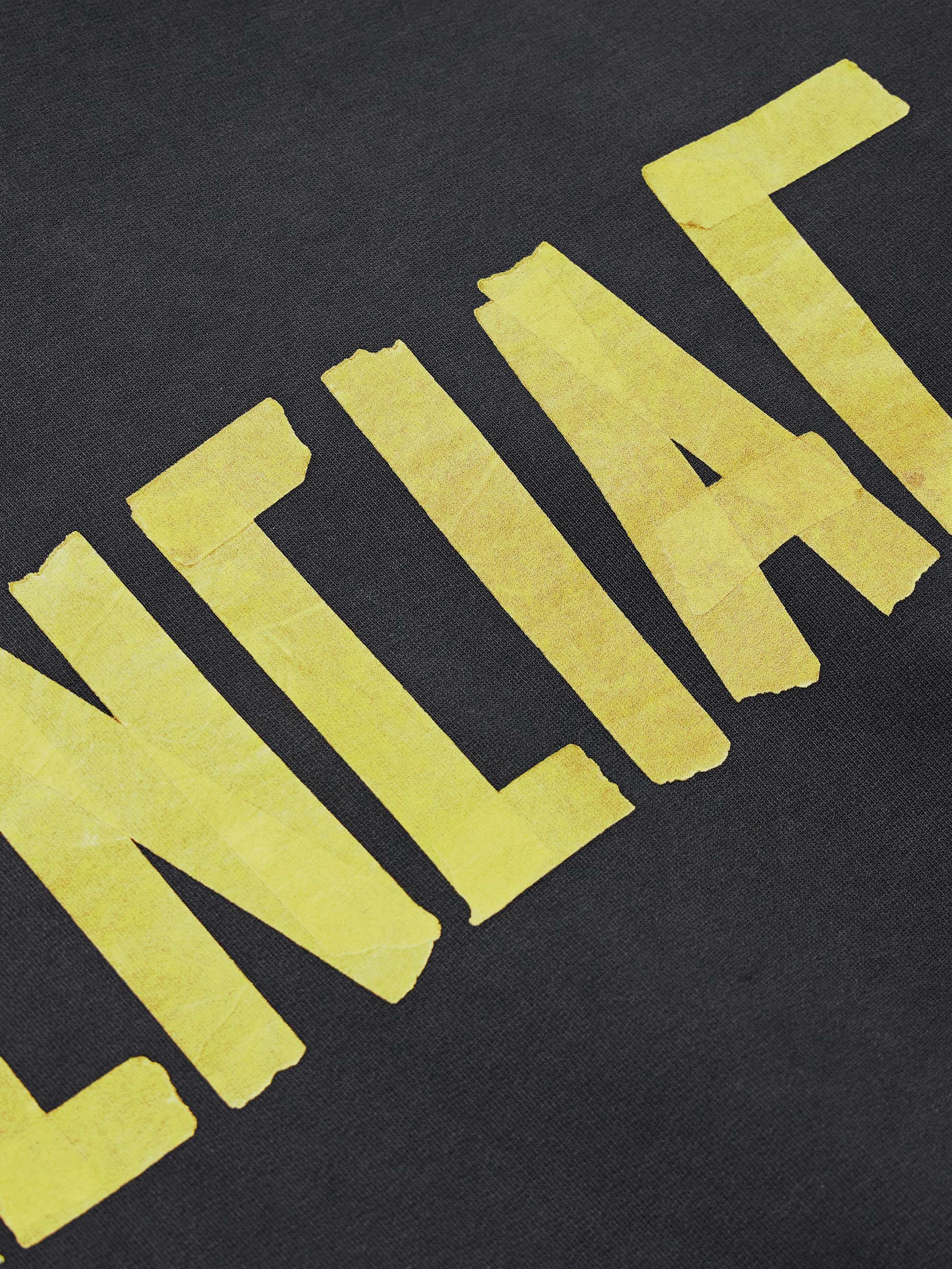 Tape Type Oversized Distressed Logo-Print Cotton-Jersey Hoodie view