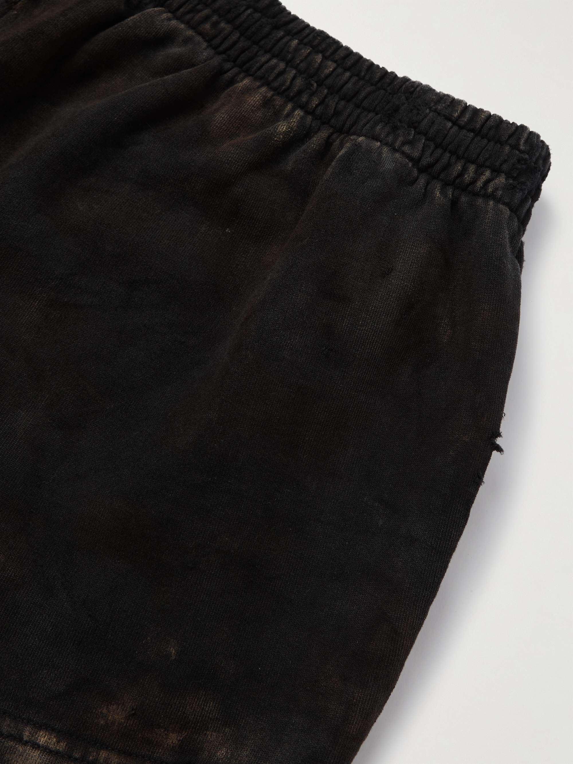 Straight-Leg Distressed Bleached Cotton-Jersey Shorts view