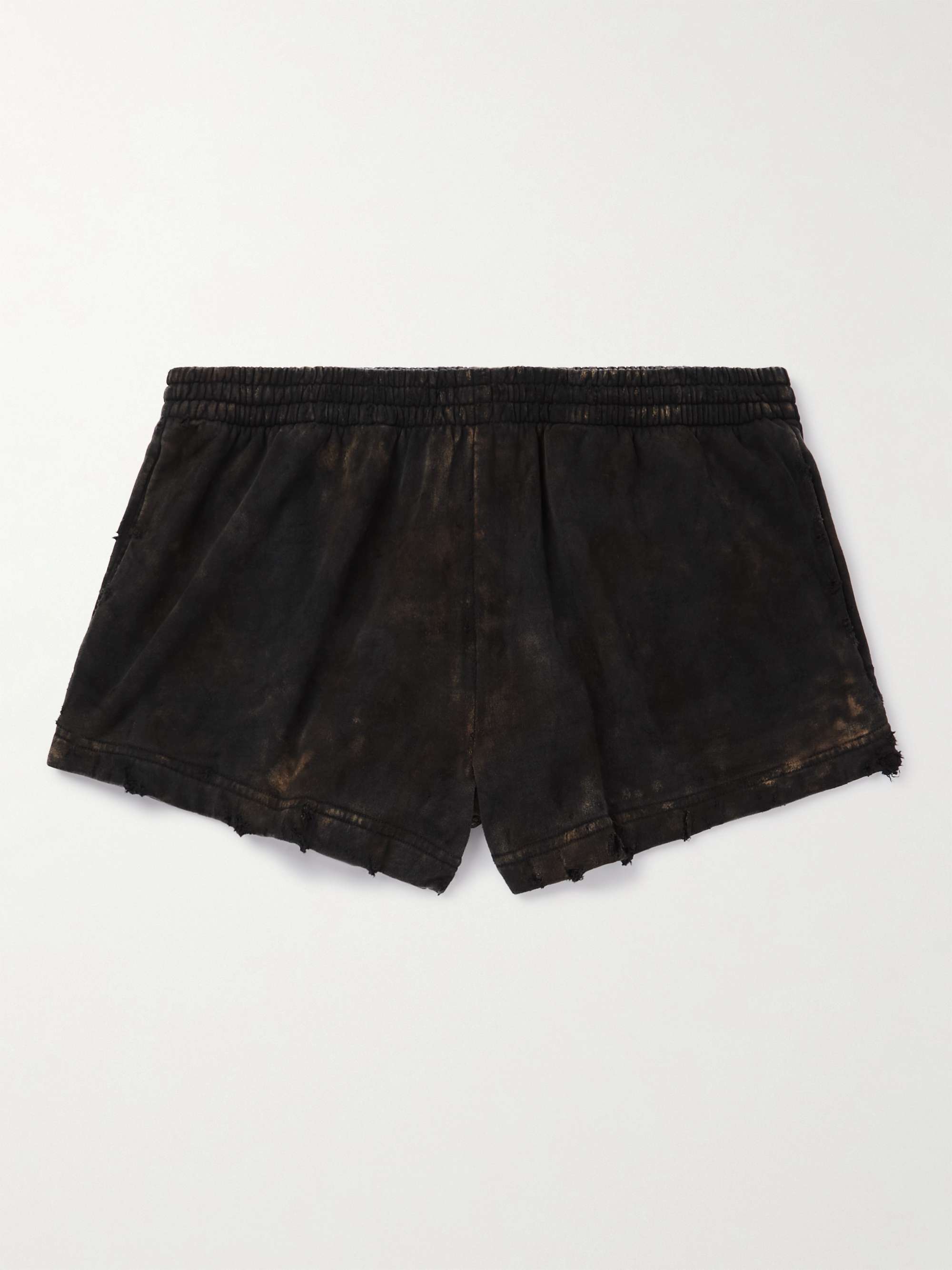 Straight-Leg Distressed Bleached Cotton-Jersey Shorts view