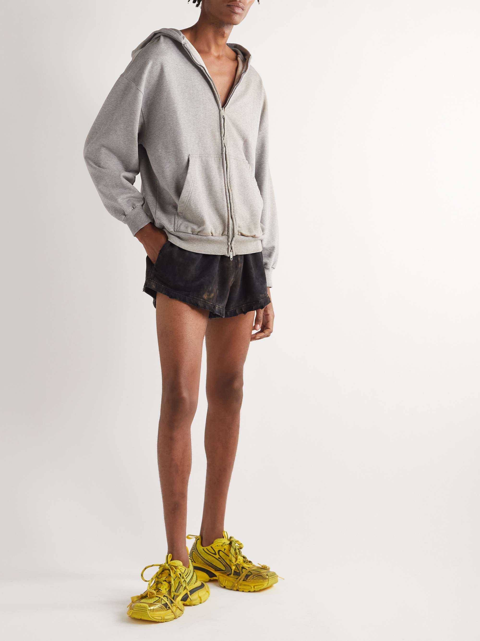 Straight-Leg Distressed Bleached Cotton-Jersey Shorts view
