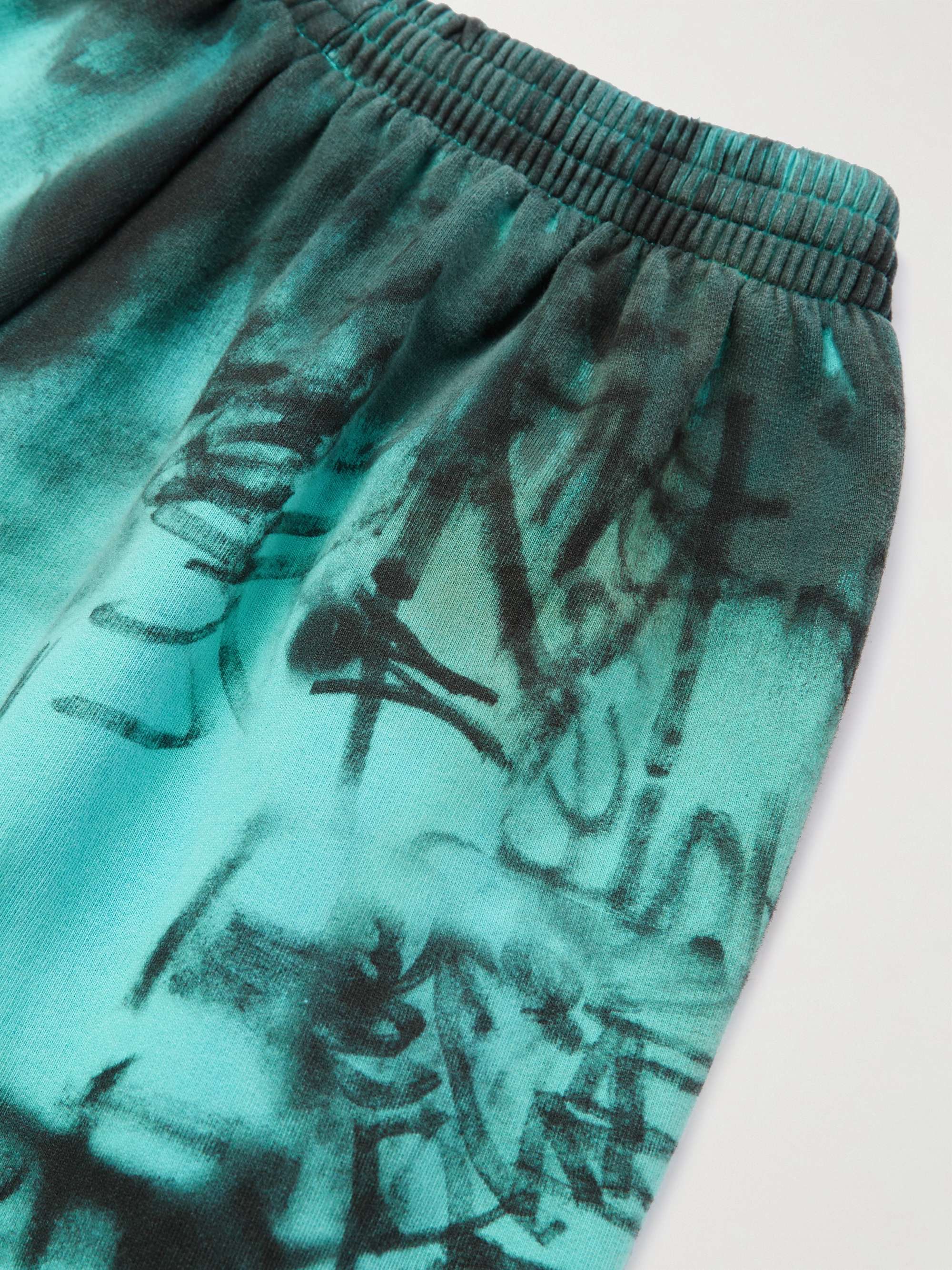 Wide-Leg Logo-Embroidered Distressed Printed Cotton-Jersey Sweatpants view