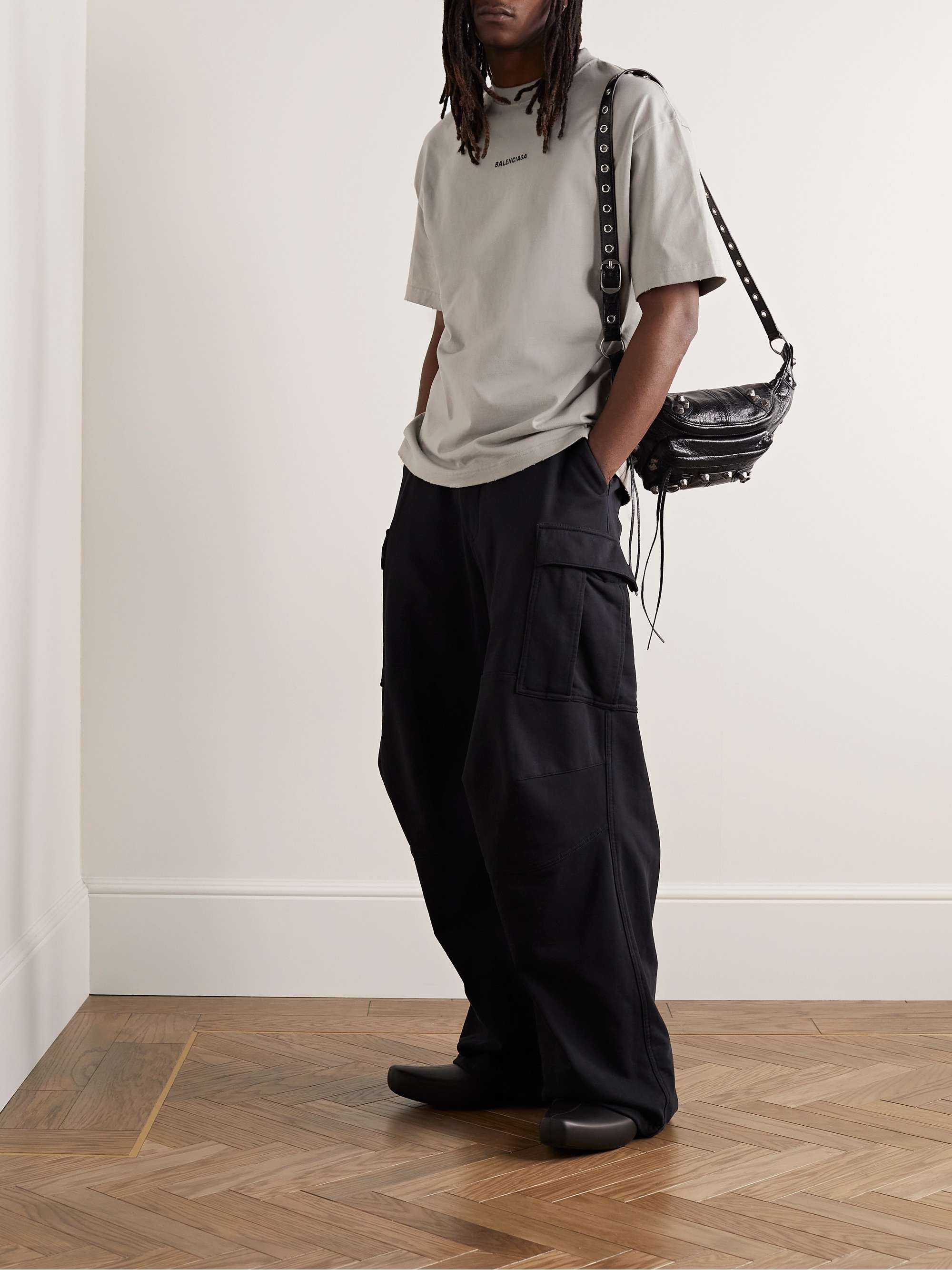 Distressed Logo-Embroidered Cotton-Jersey T-Shirt view