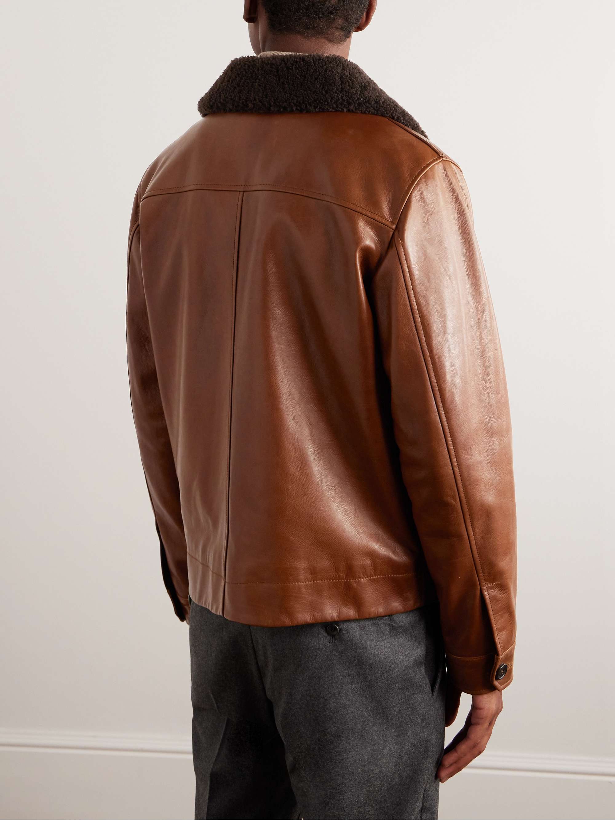 Shearling-Trimmed Leather Jacket view