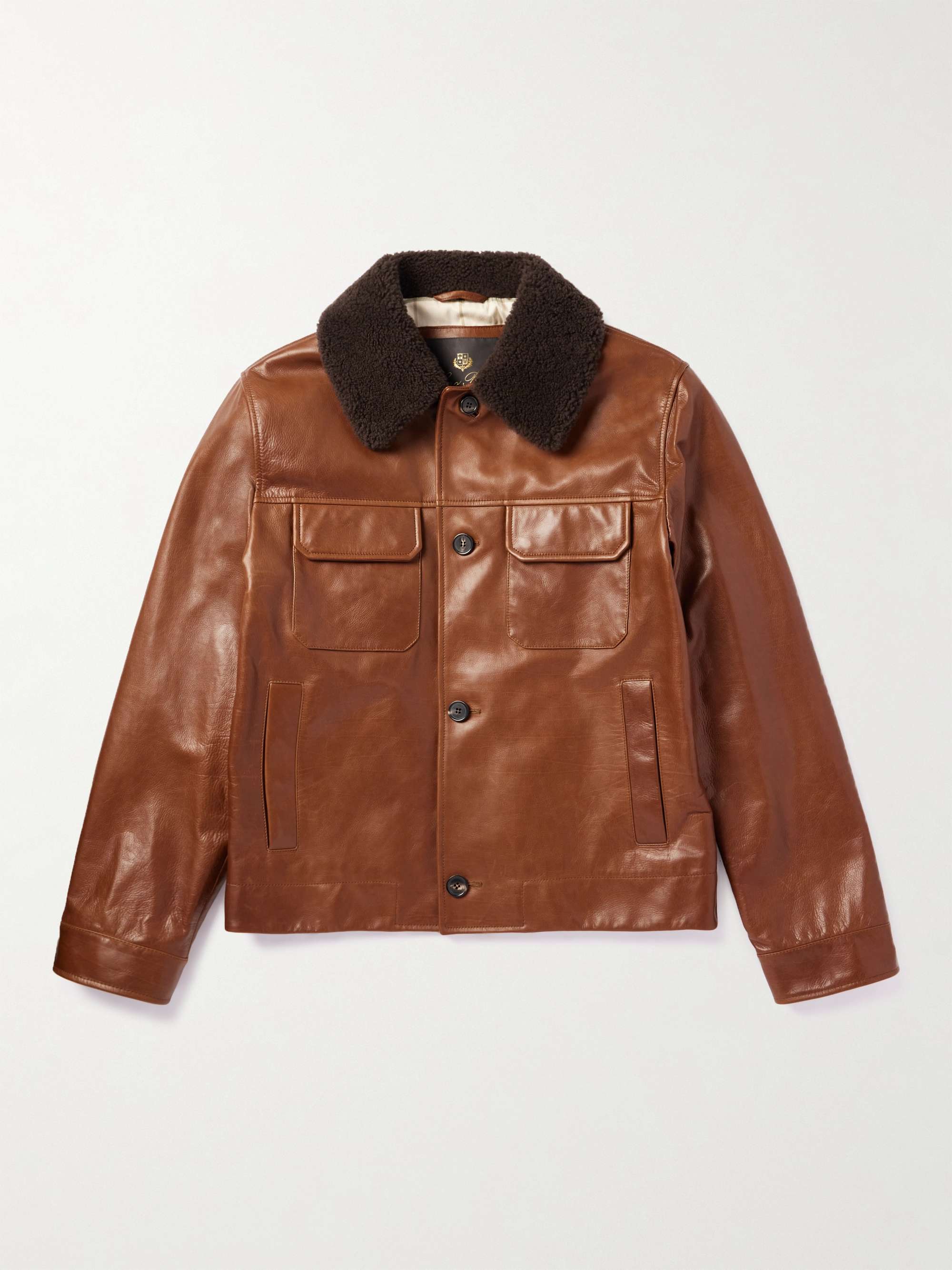 Shearling-Trimmed Leather Jacket view