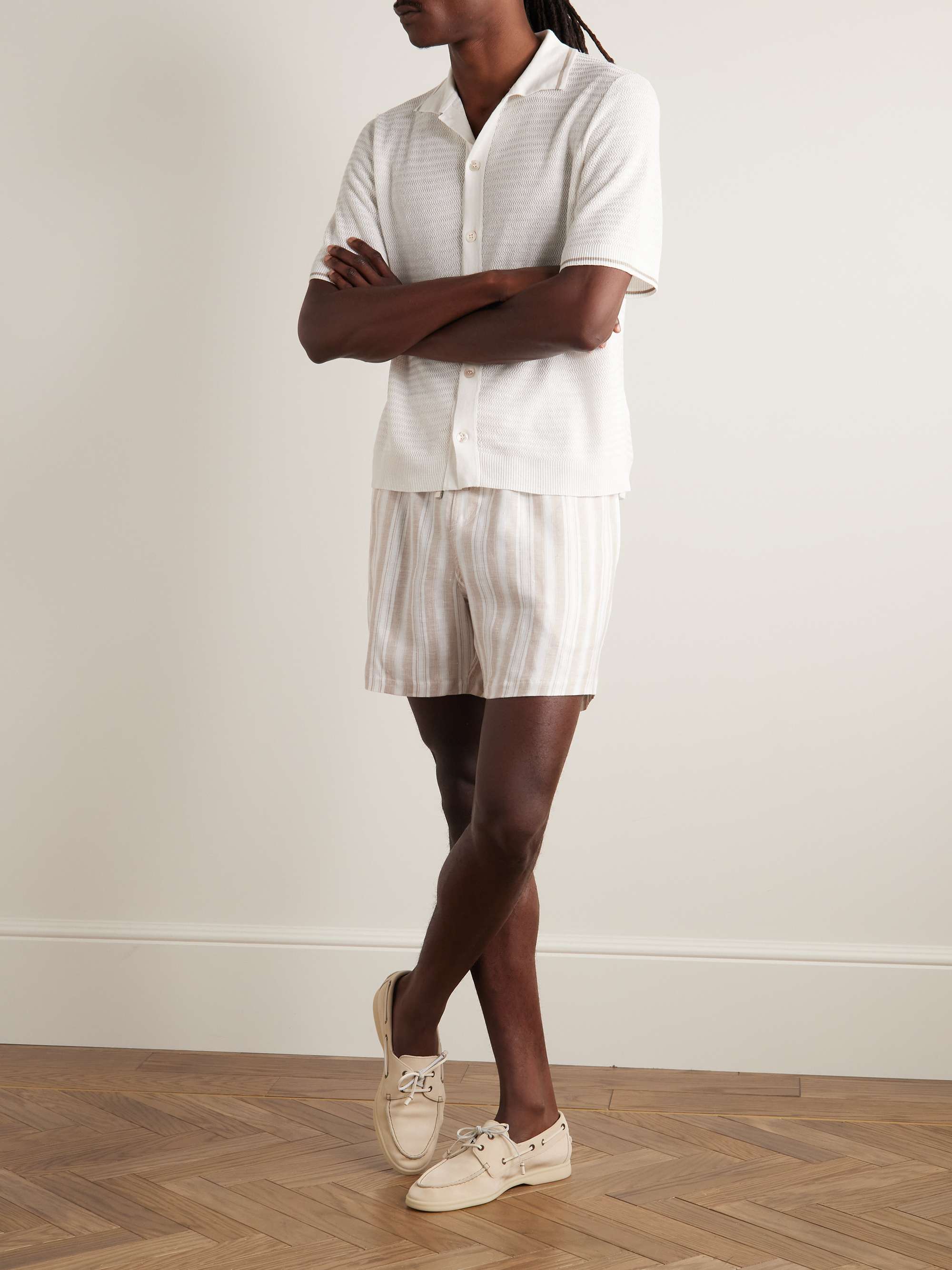 Bermuda Bay Straight-Leg Striped Linen Drawstring Shorts view