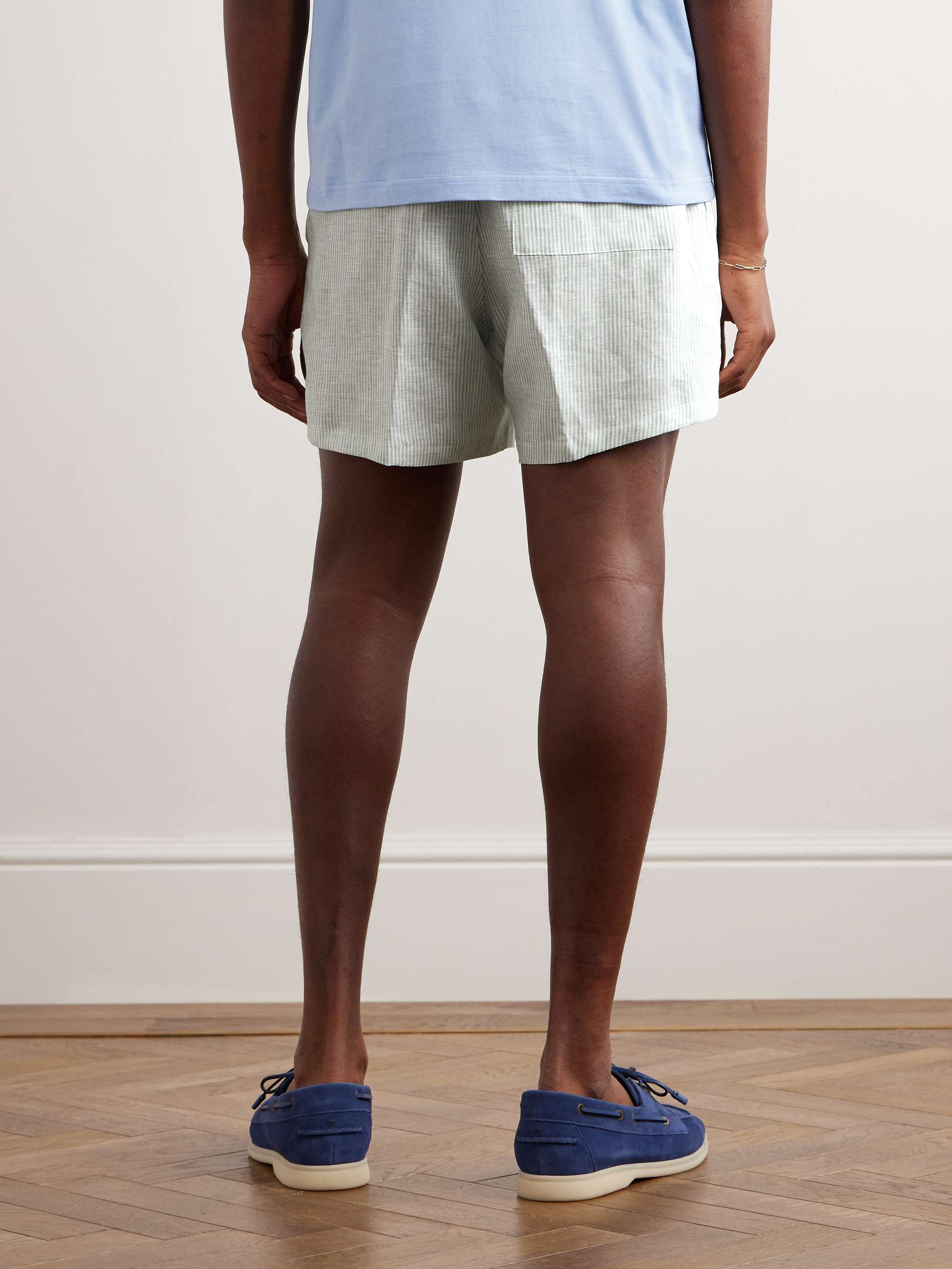 Straight-Leg Striped Linen Drawstring Shorts view