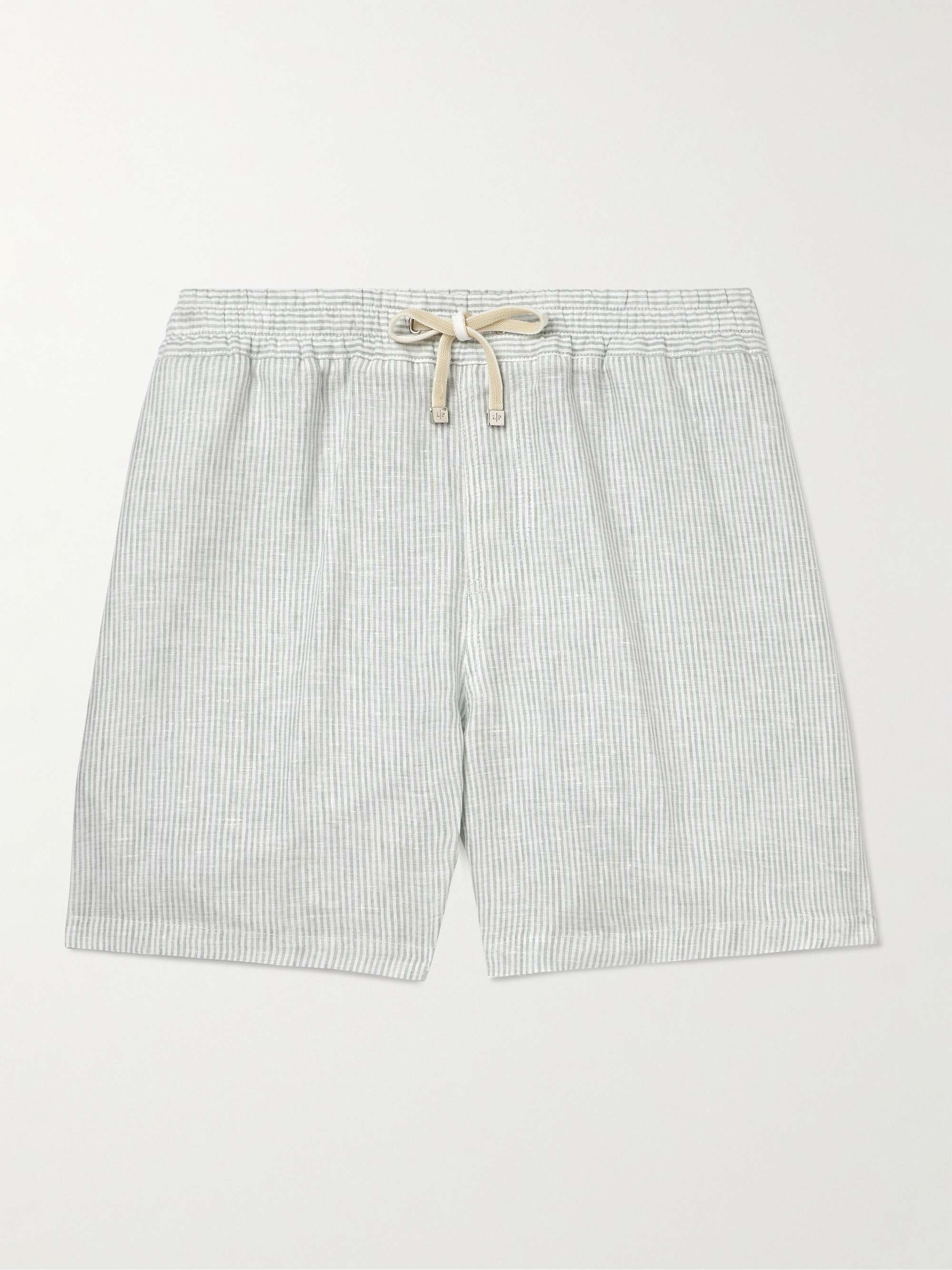 Straight-Leg Striped Linen Drawstring Shorts view