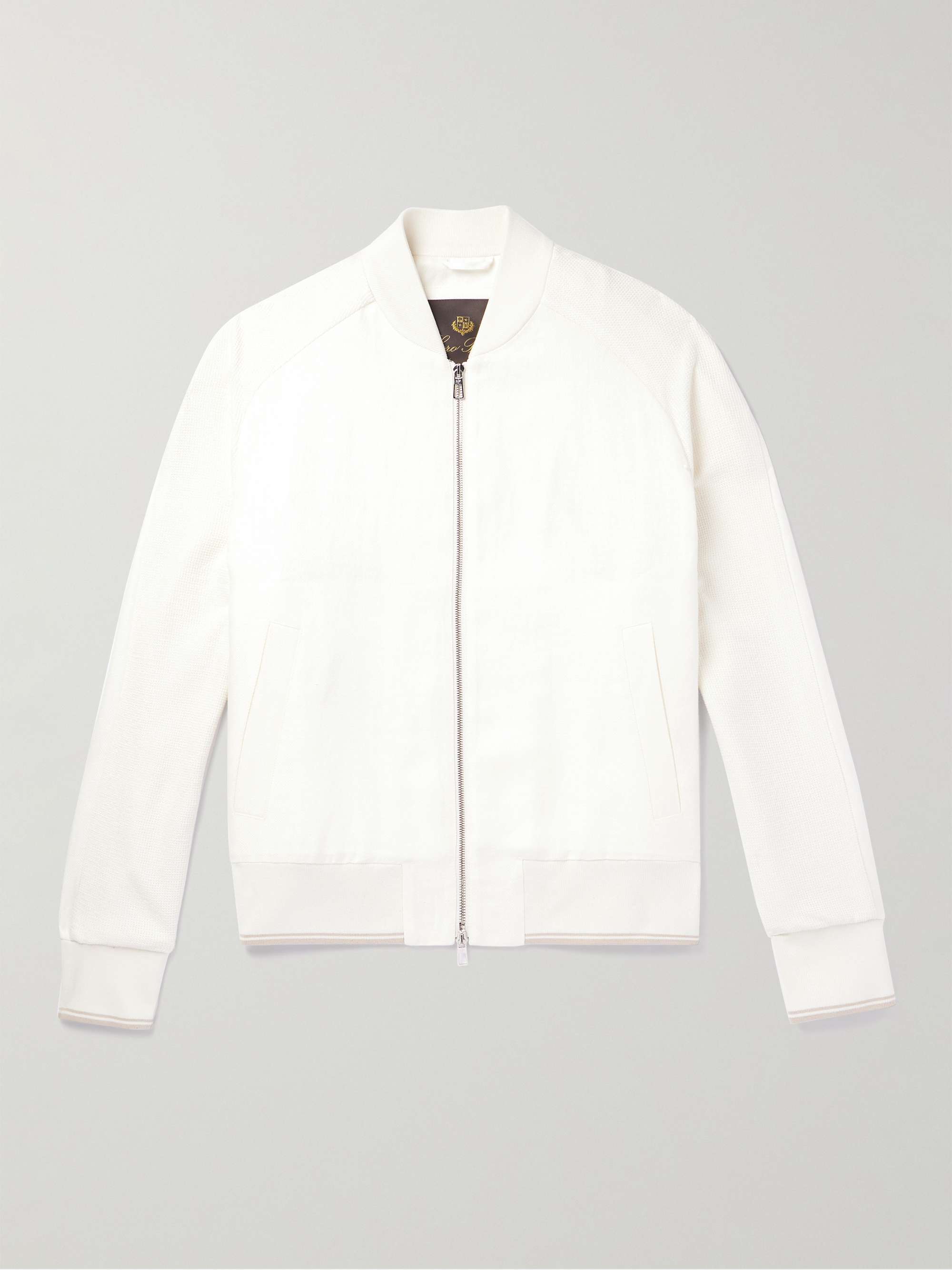 Panelled Herringbone and Waffle-Knit Linen and Silk Bomber Jacket view
