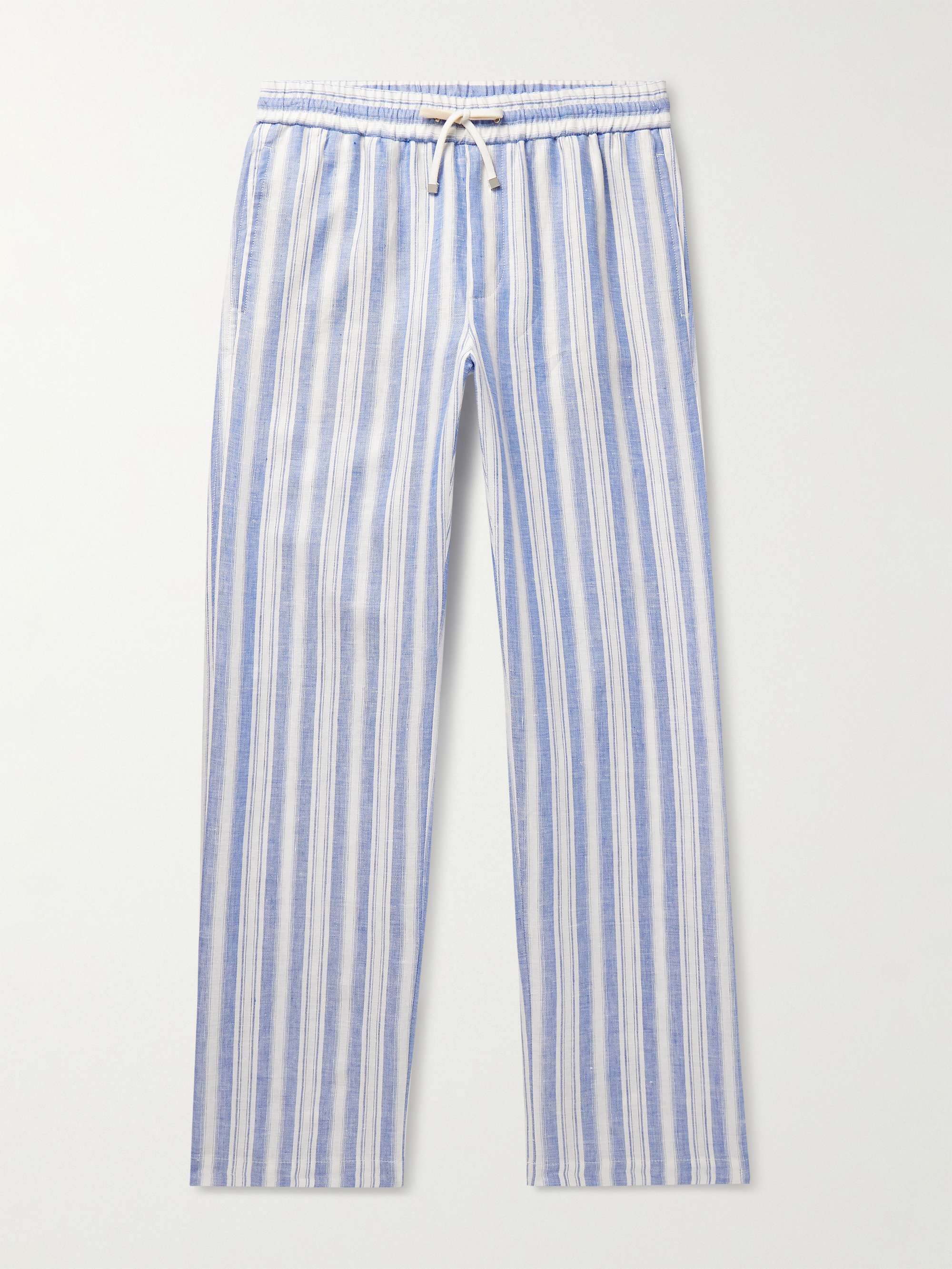 Heirai Straight-Leg Striped Linen Drawstring Trousers view
