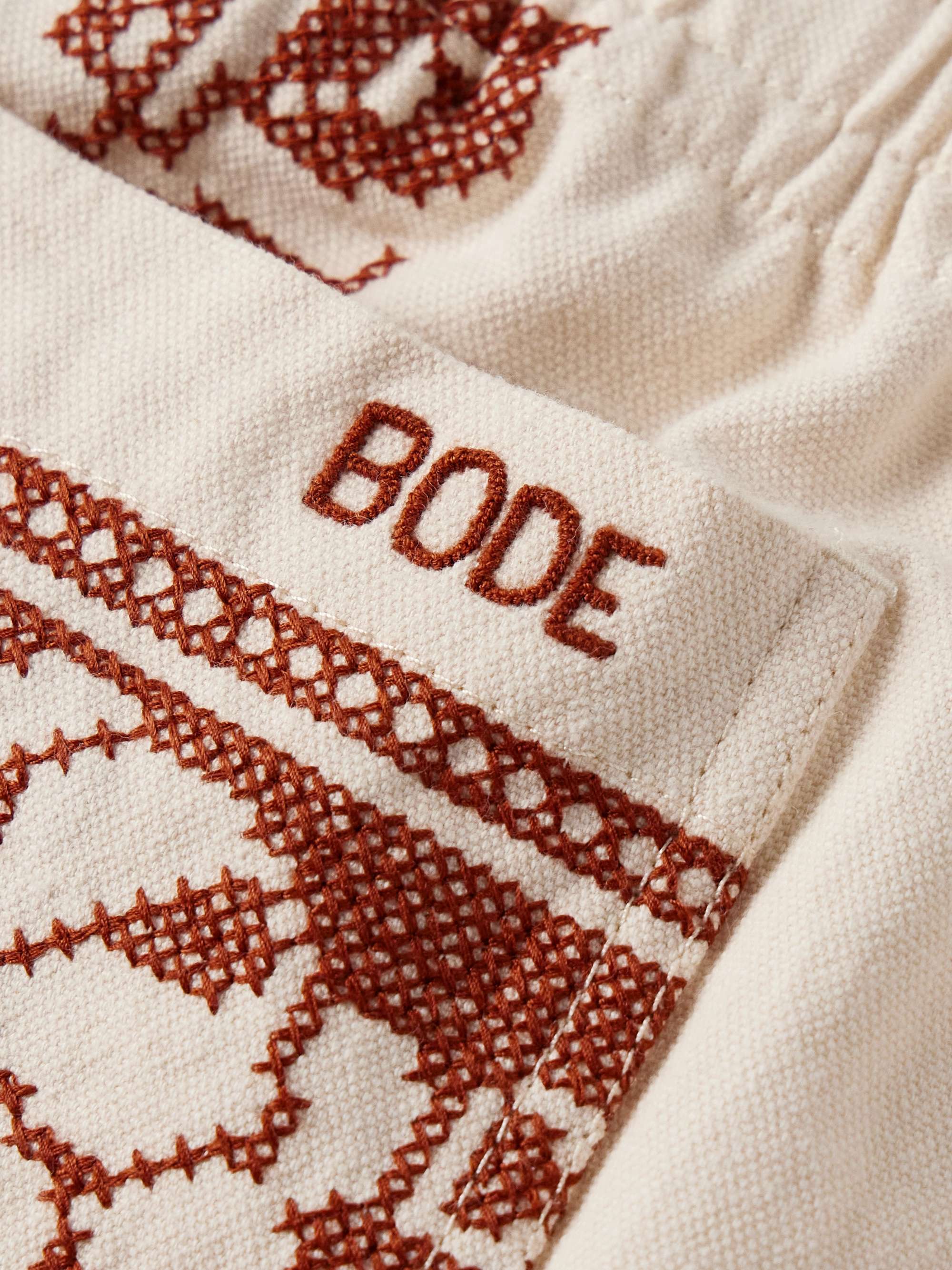 Straight-Leg Embroidered Cotton-Canvas Shorts view