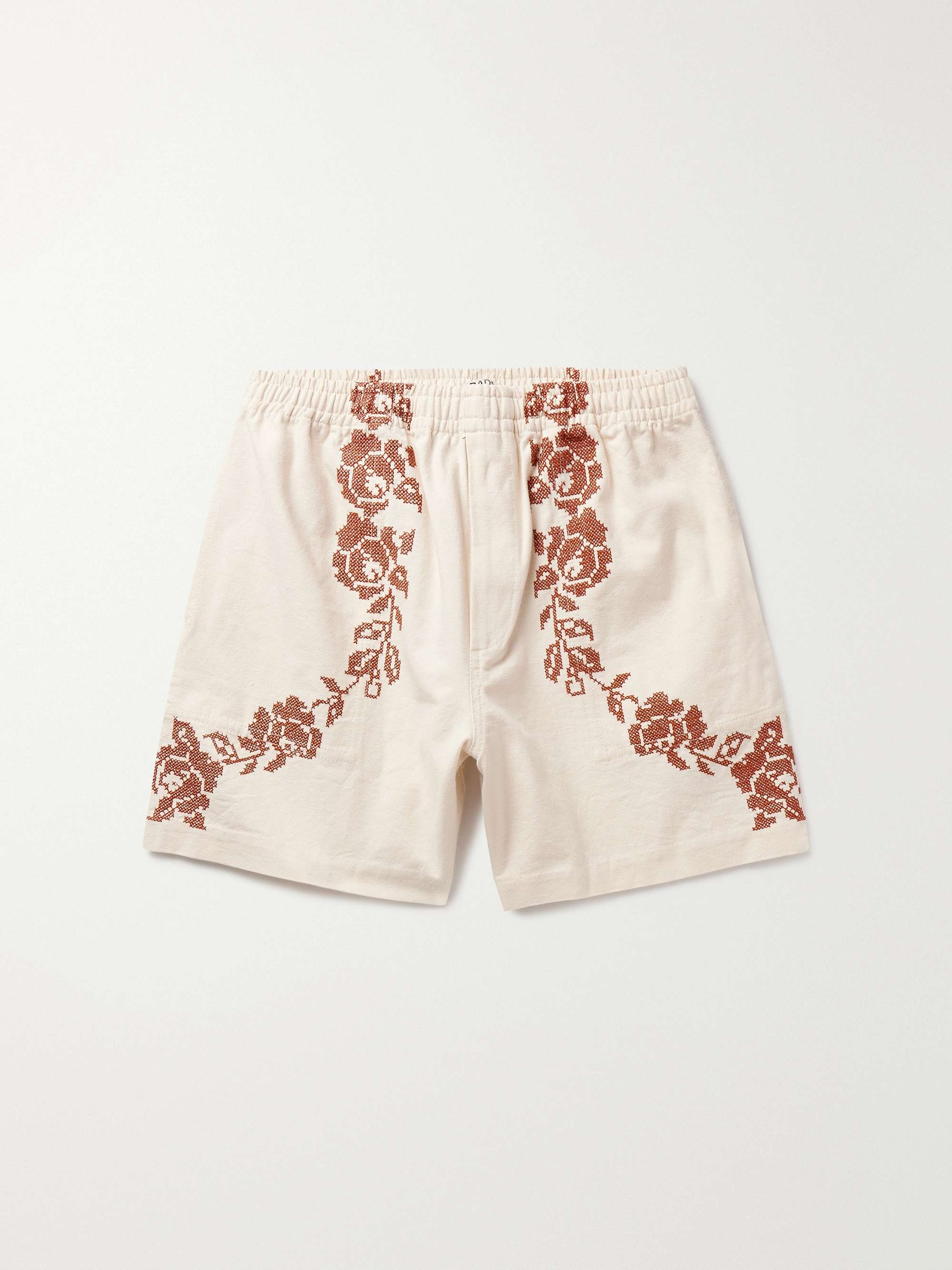 Straight-Leg Embroidered Cotton-Canvas Shorts view
