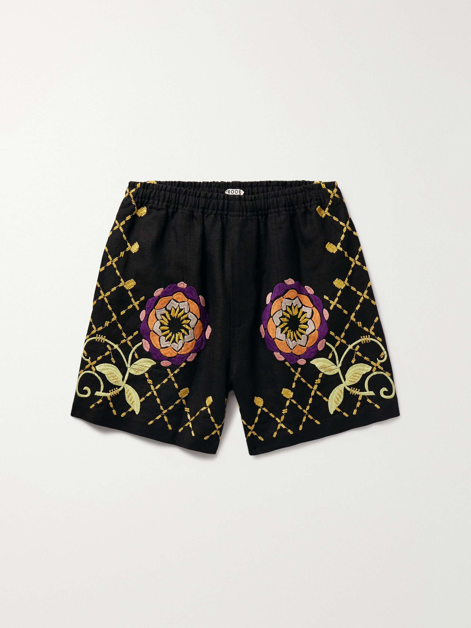 Wide-Leg Embroidered Linen Shorts view