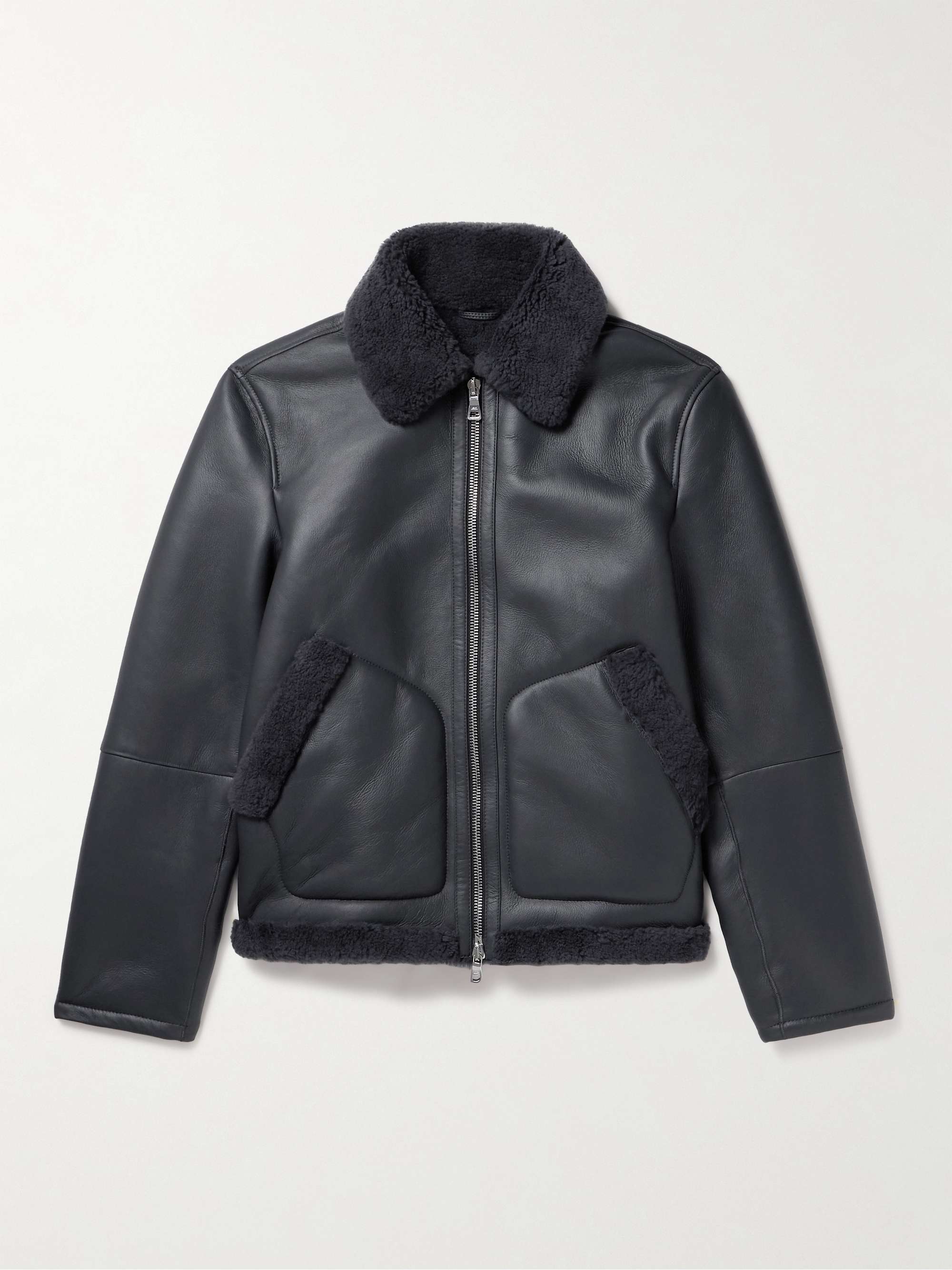 Shearling-Lined Nappa Leather Trucker Jacket view