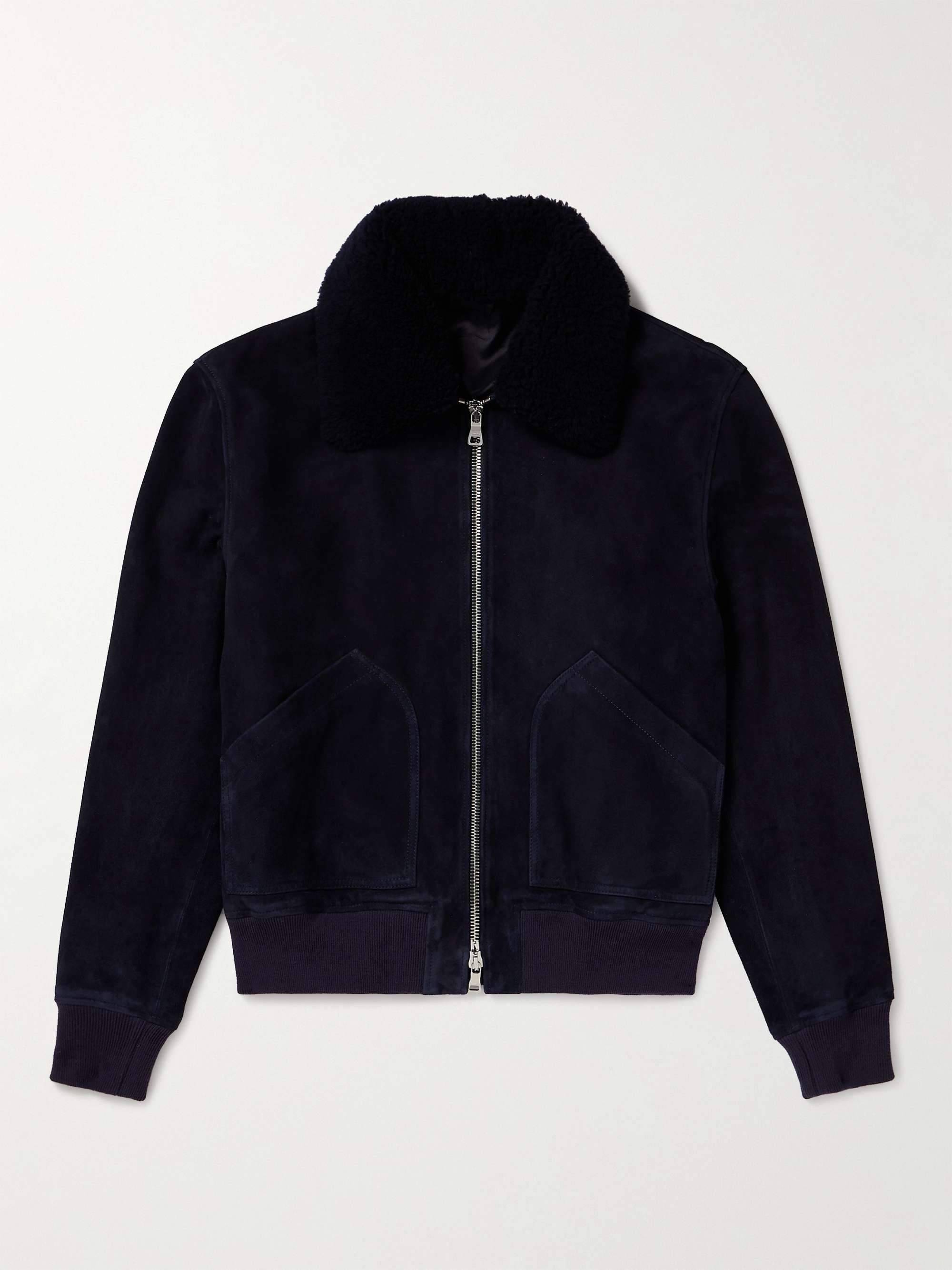 Shearling-Trimmed Suede Bomber Jacket view