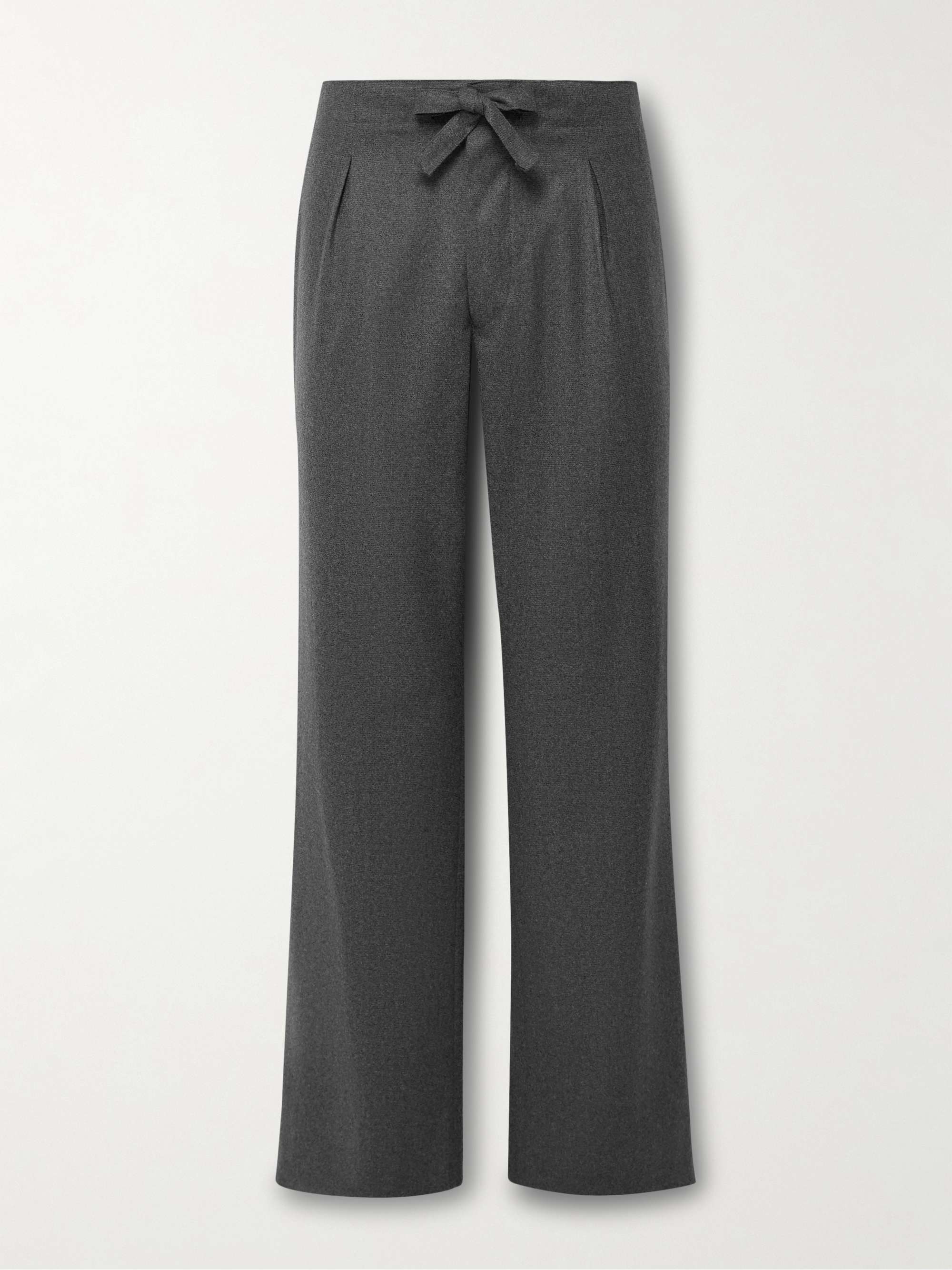 Straight-Leg Pleated Wool-Flannel Drawstring Trousers view