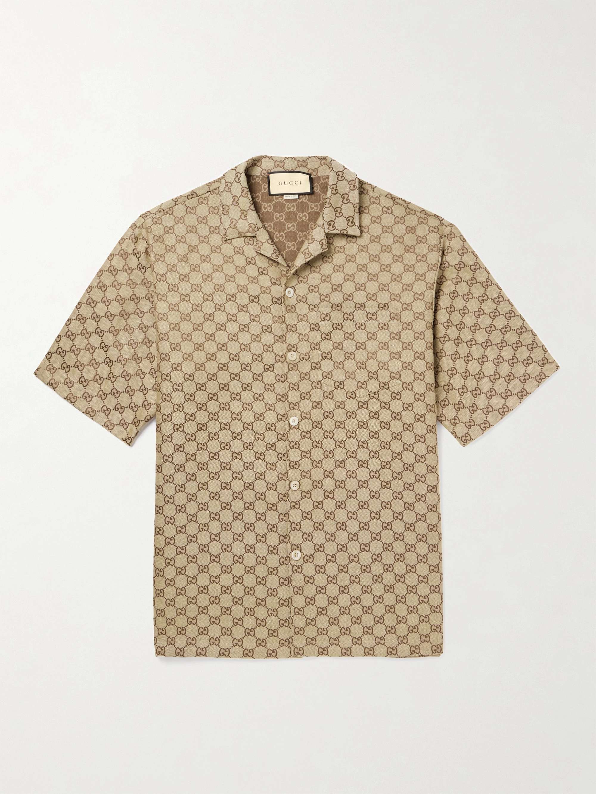 Camp-Collar Monogrammed Linen-Blend Jacquard Shirt view