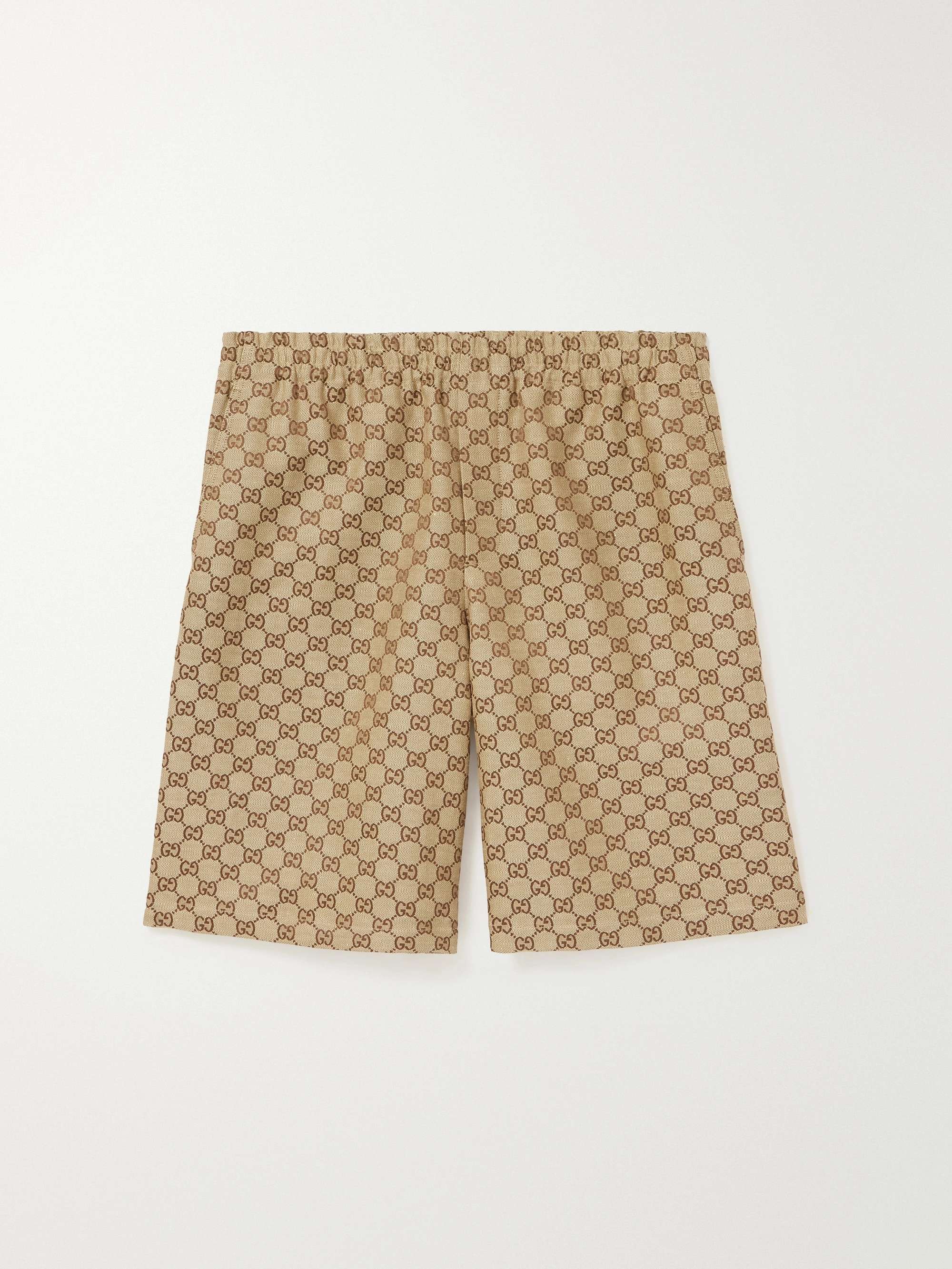 Wide-Leg Monogrammed Linen-Blend Shorts view