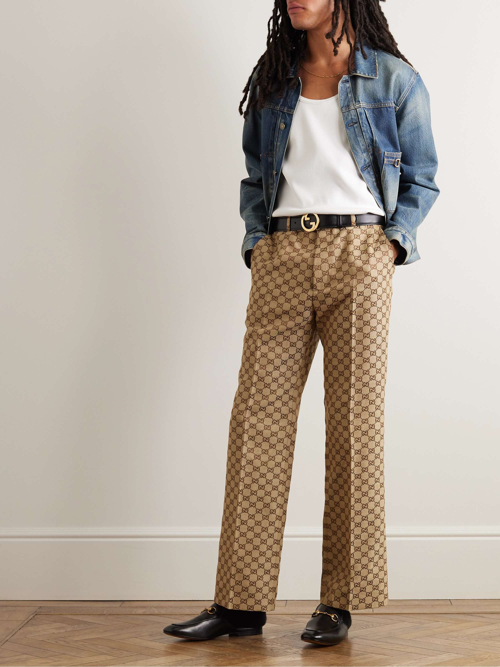 Aria Flared Monogrammed Linen-Blend Suit Trousers view