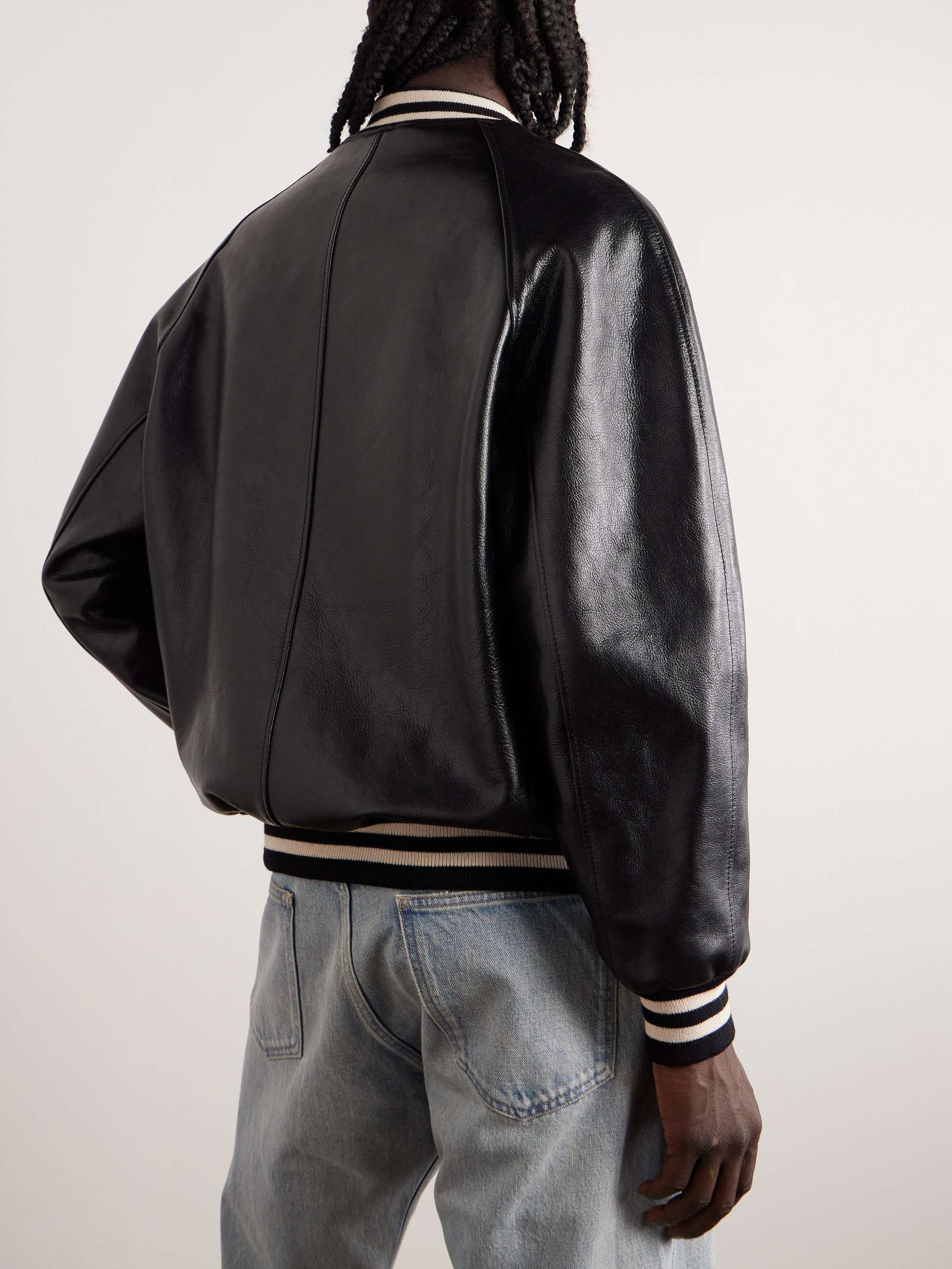 Teddy Logo-Appliquéd Leather Bomber Jacket view