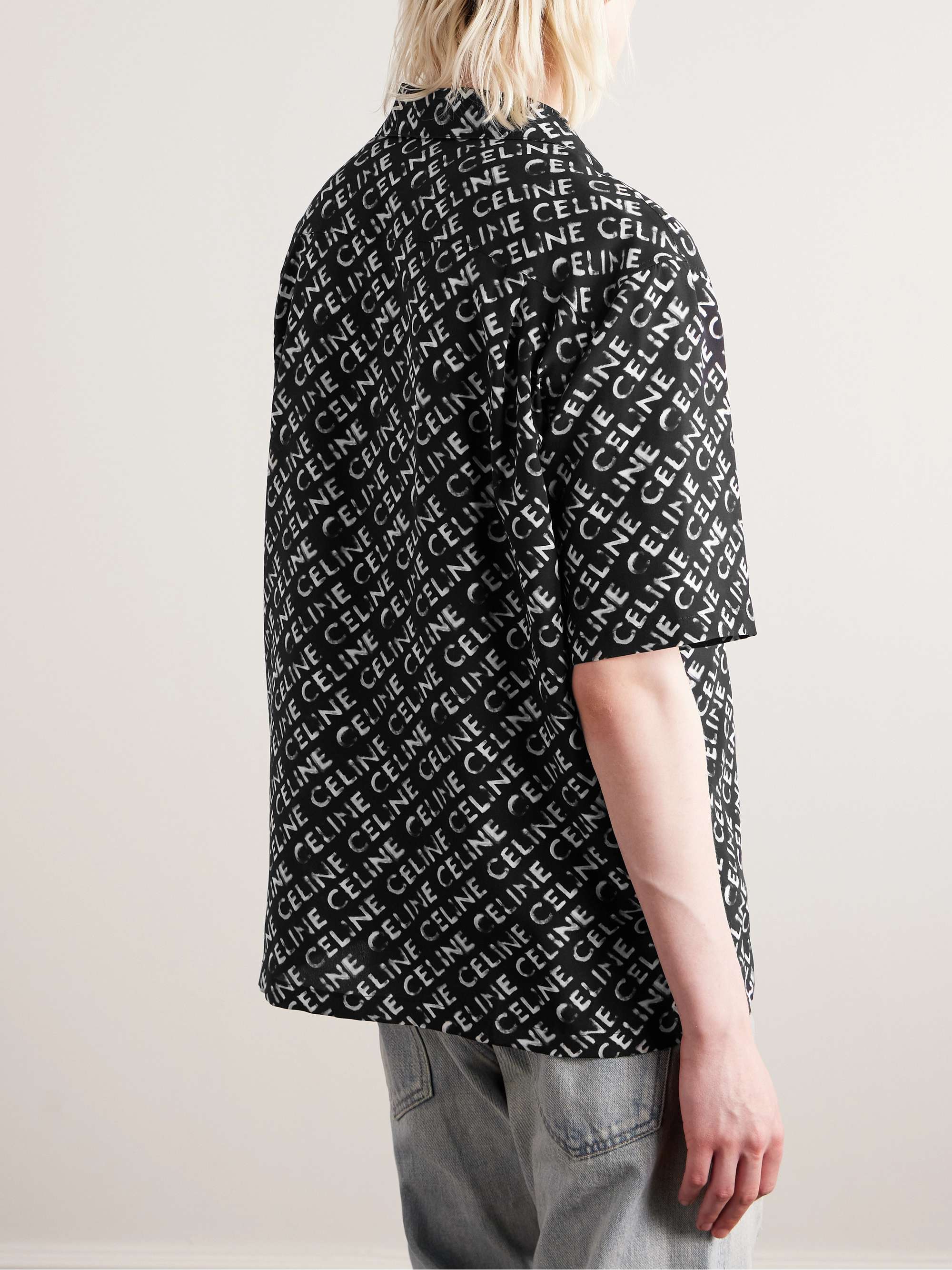 Convertible-Collar Logo-Print Silk Shirt view