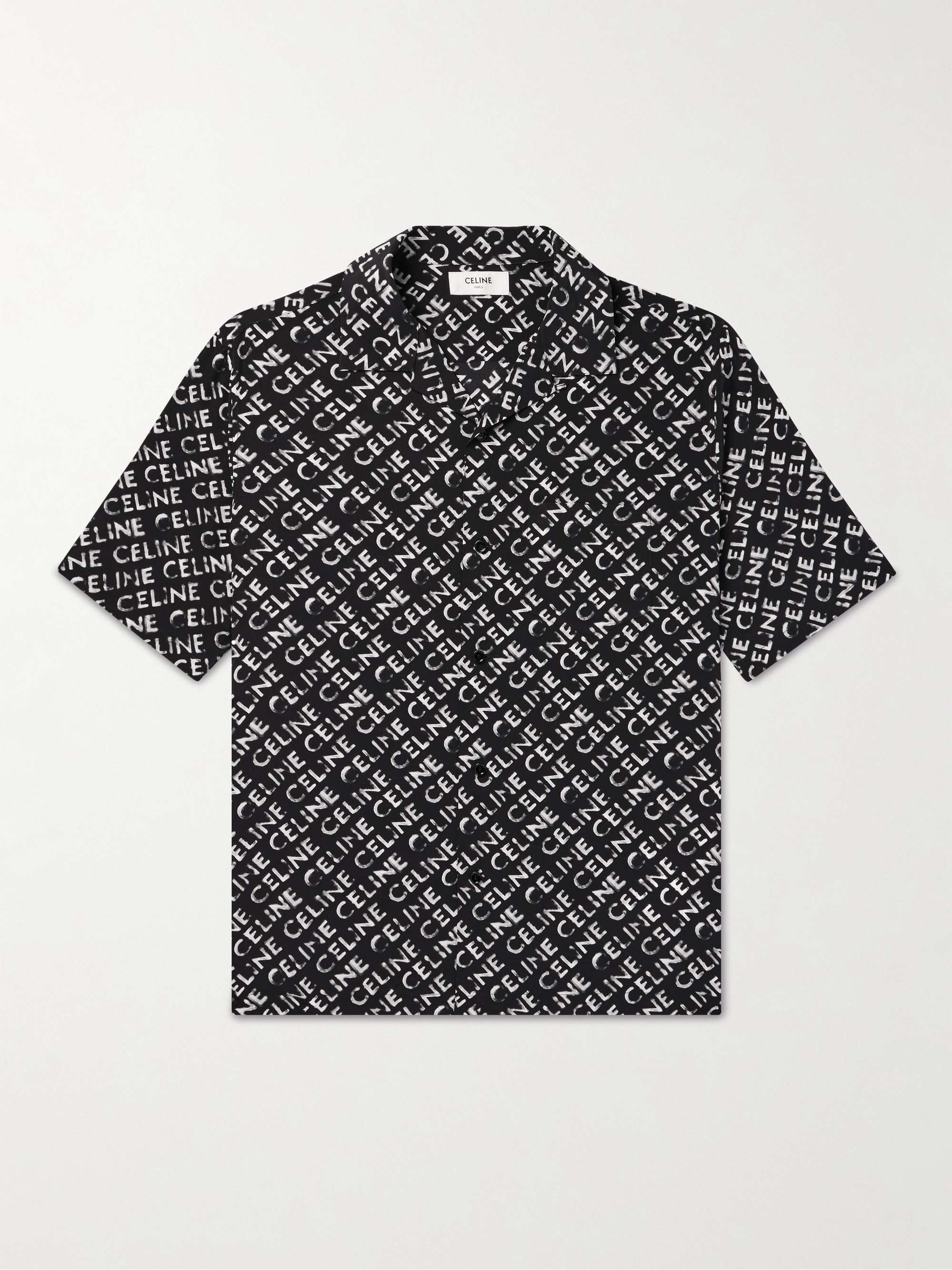 Convertible-Collar Logo-Print Silk Shirt view