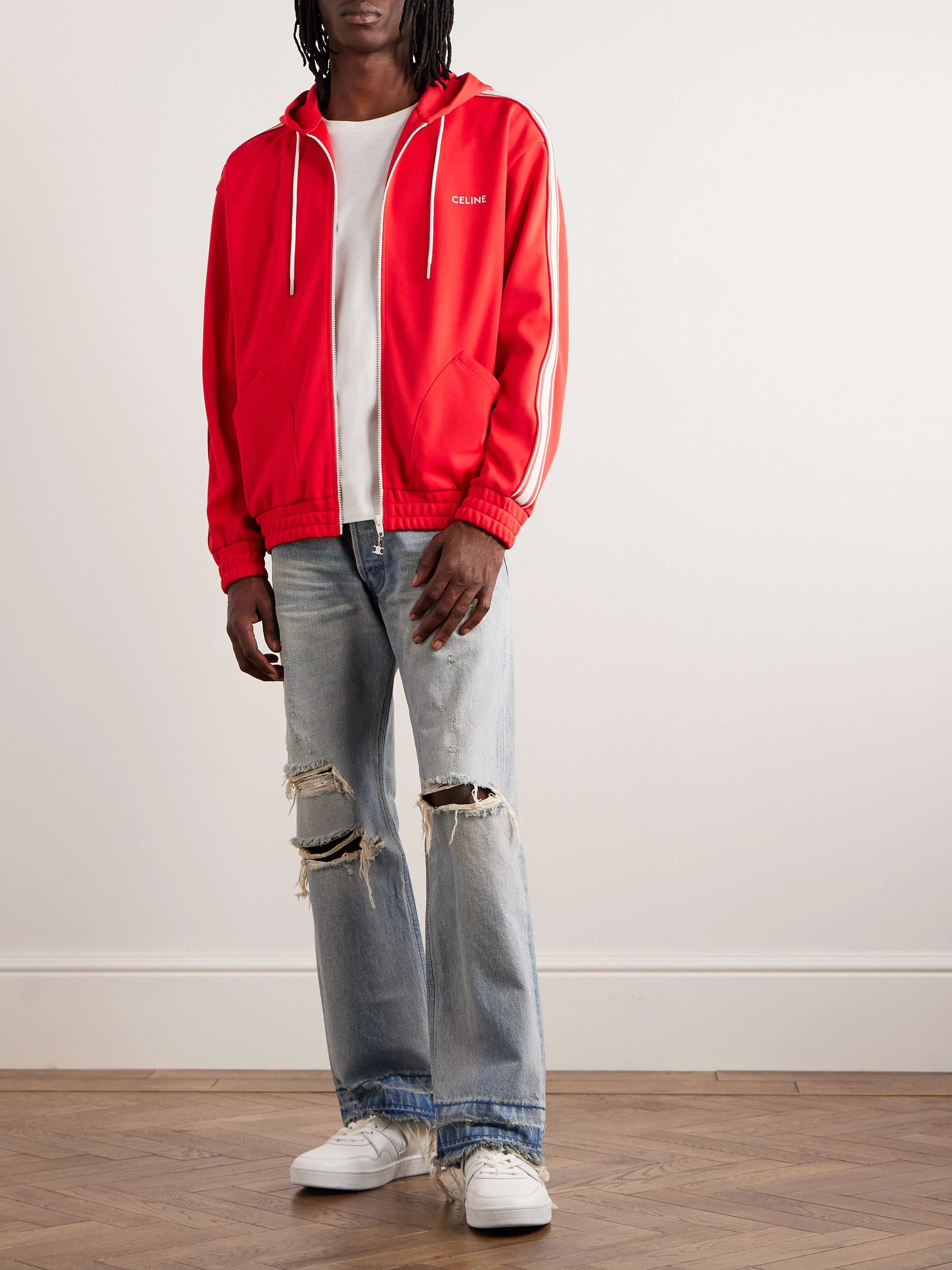 Logo-Embroidered Striped Jersey Zip-Up Hoodie view