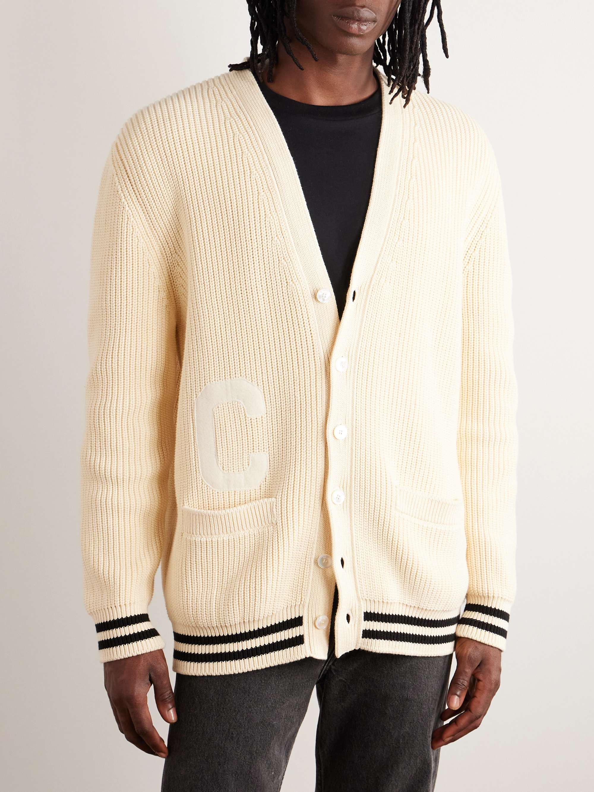 Logo-Appliquéd Ribbed Cotton Cardigan view