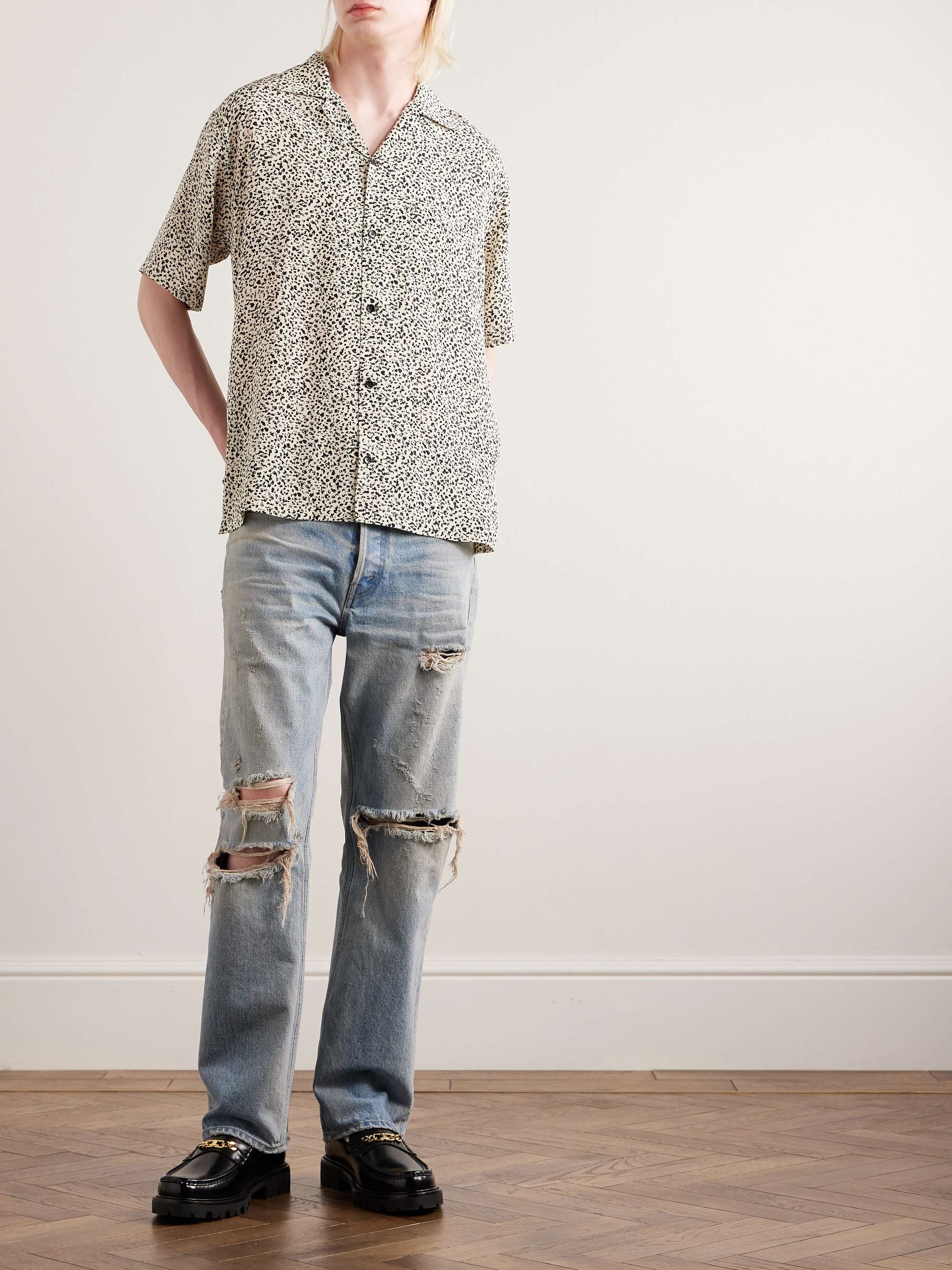 Camp-Collar Leopard-Print Silk Crepe de Chine Shirt view