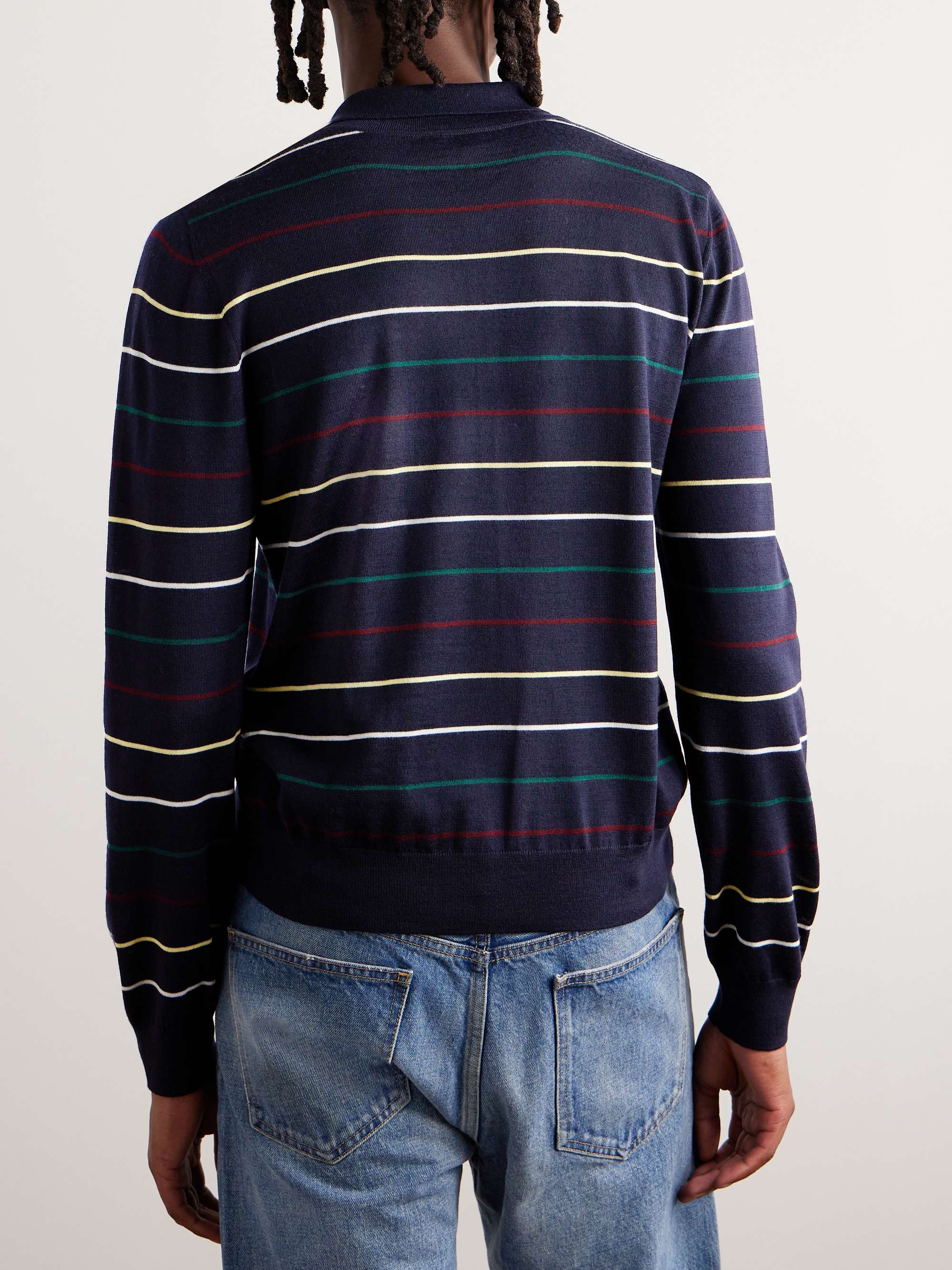 Logo-Embroidered Striped Wool Polo Shirt view