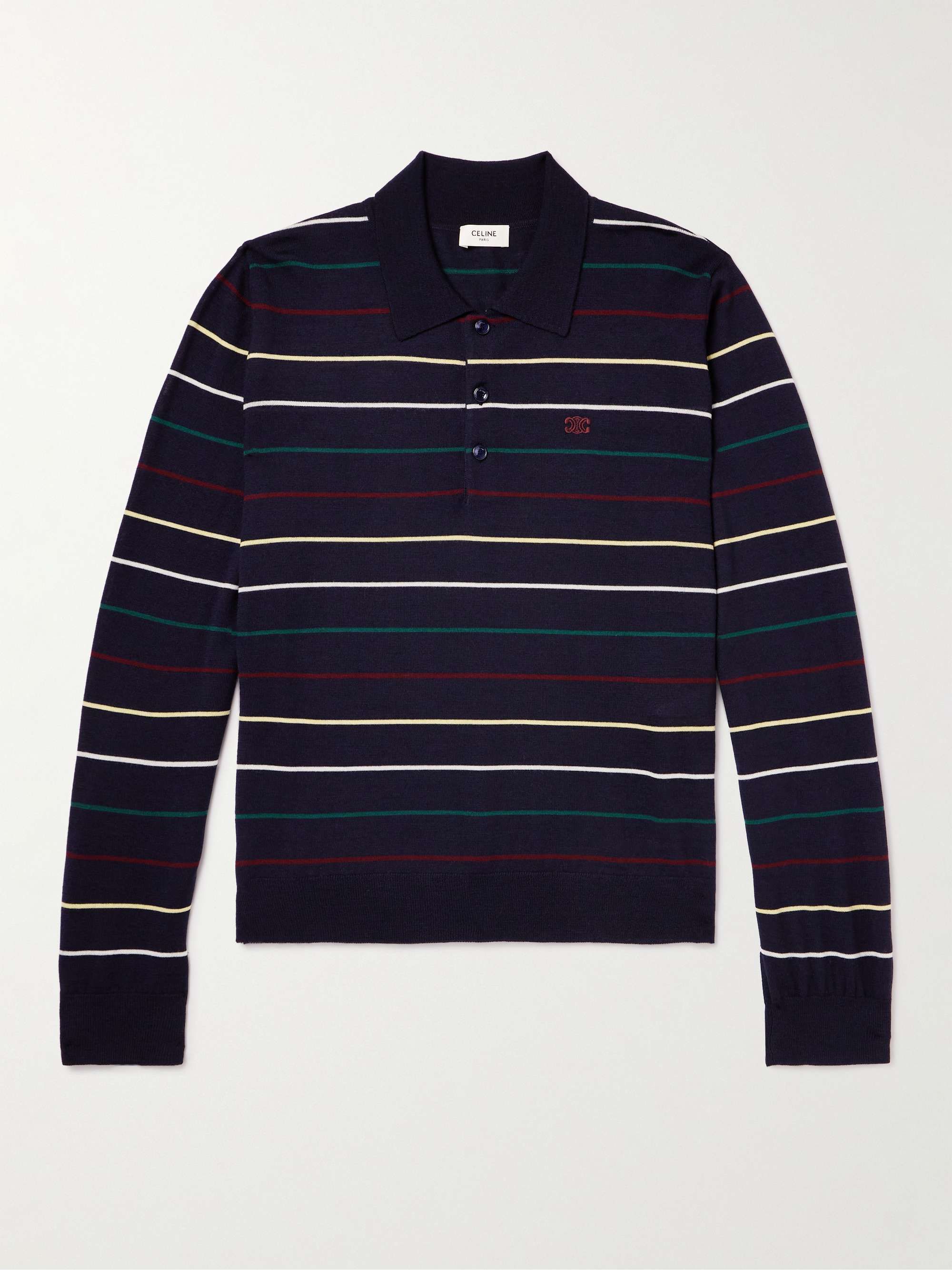 Logo-Embroidered Striped Wool Polo Shirt view