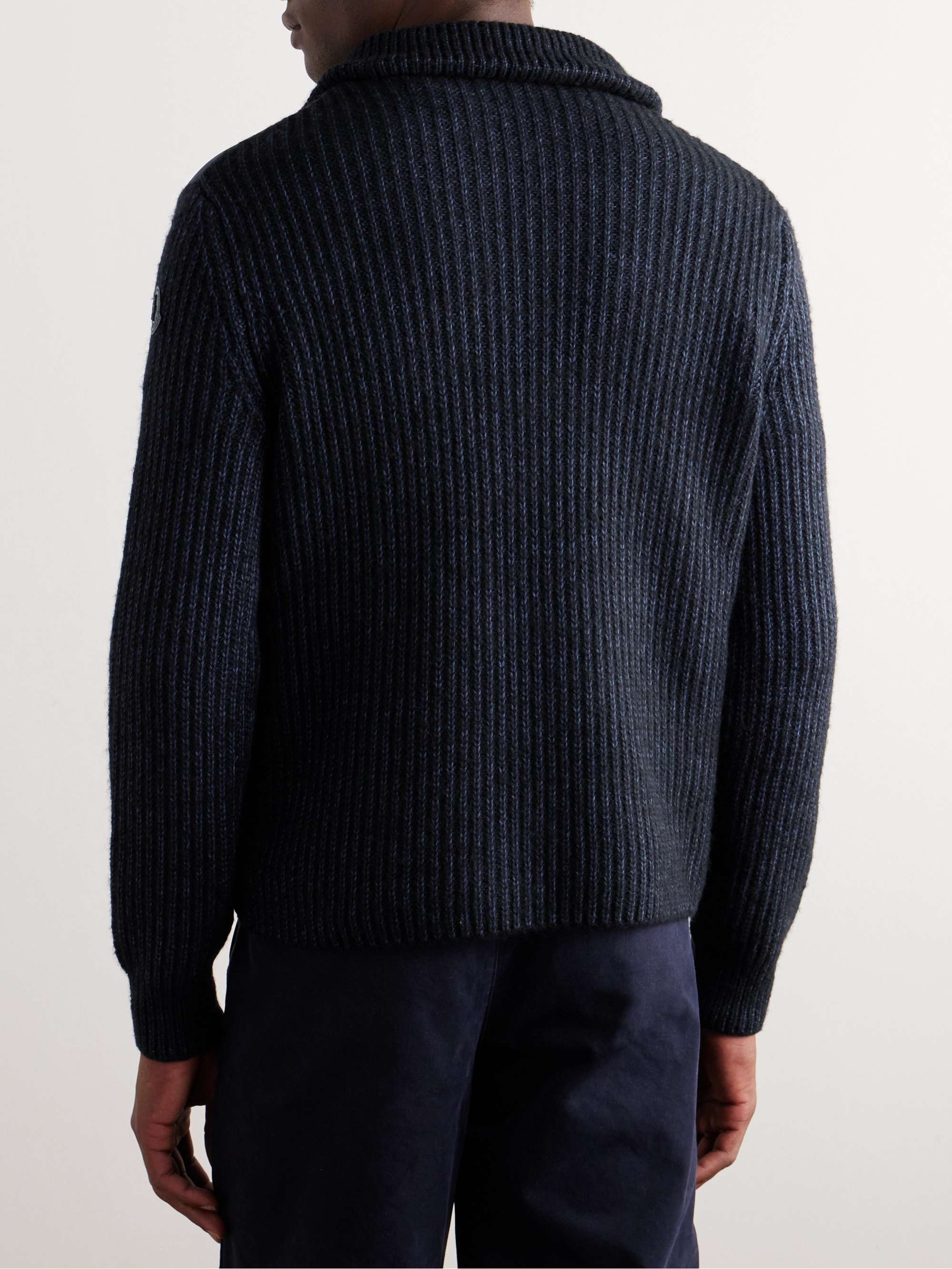 Leather-Trimmed Quilted Shell and Ribbed Cotton and Wool-Blend Down Jacket view