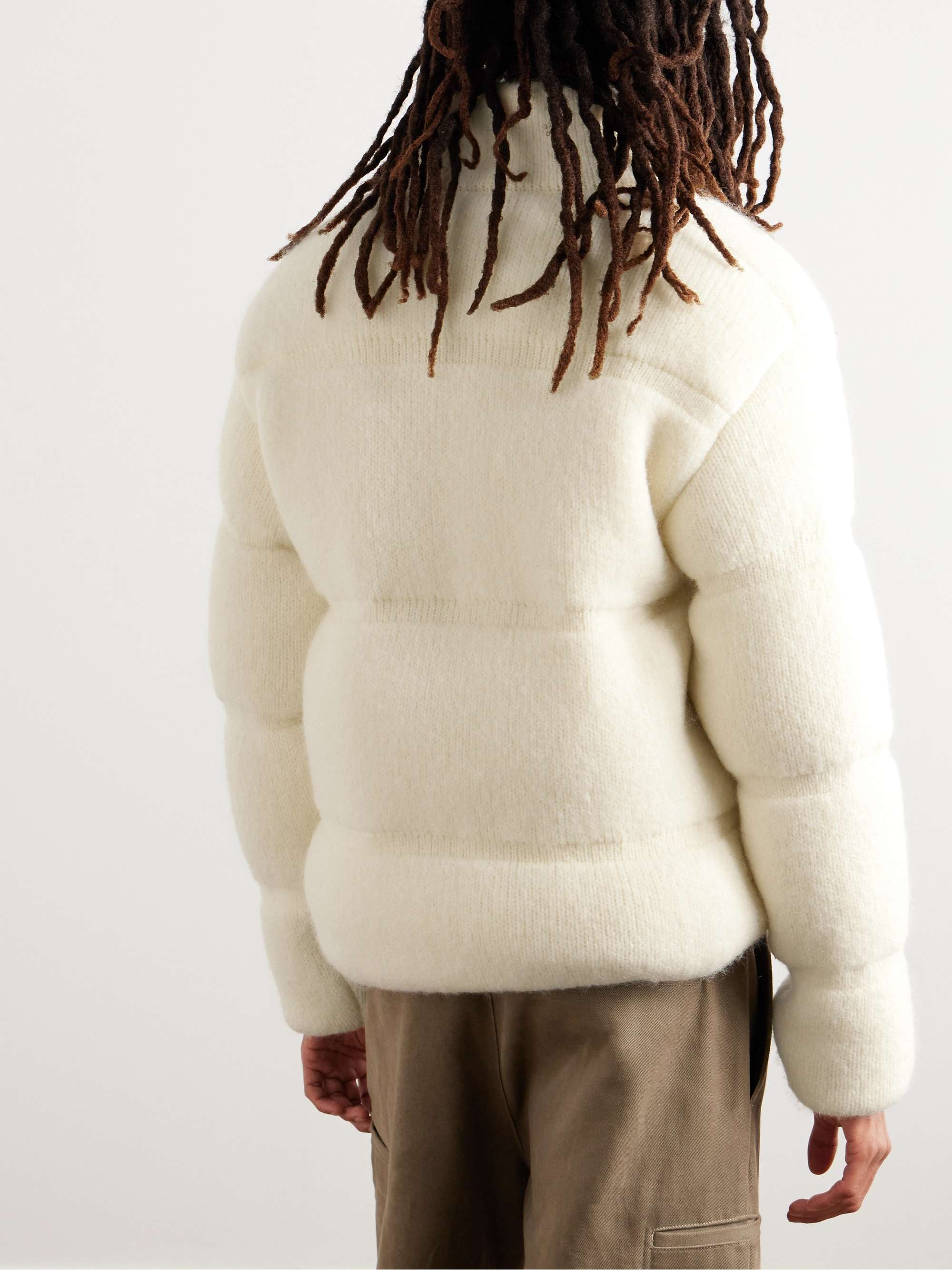 Logo-Appliquéd Quilted Knitted Down Jacket view