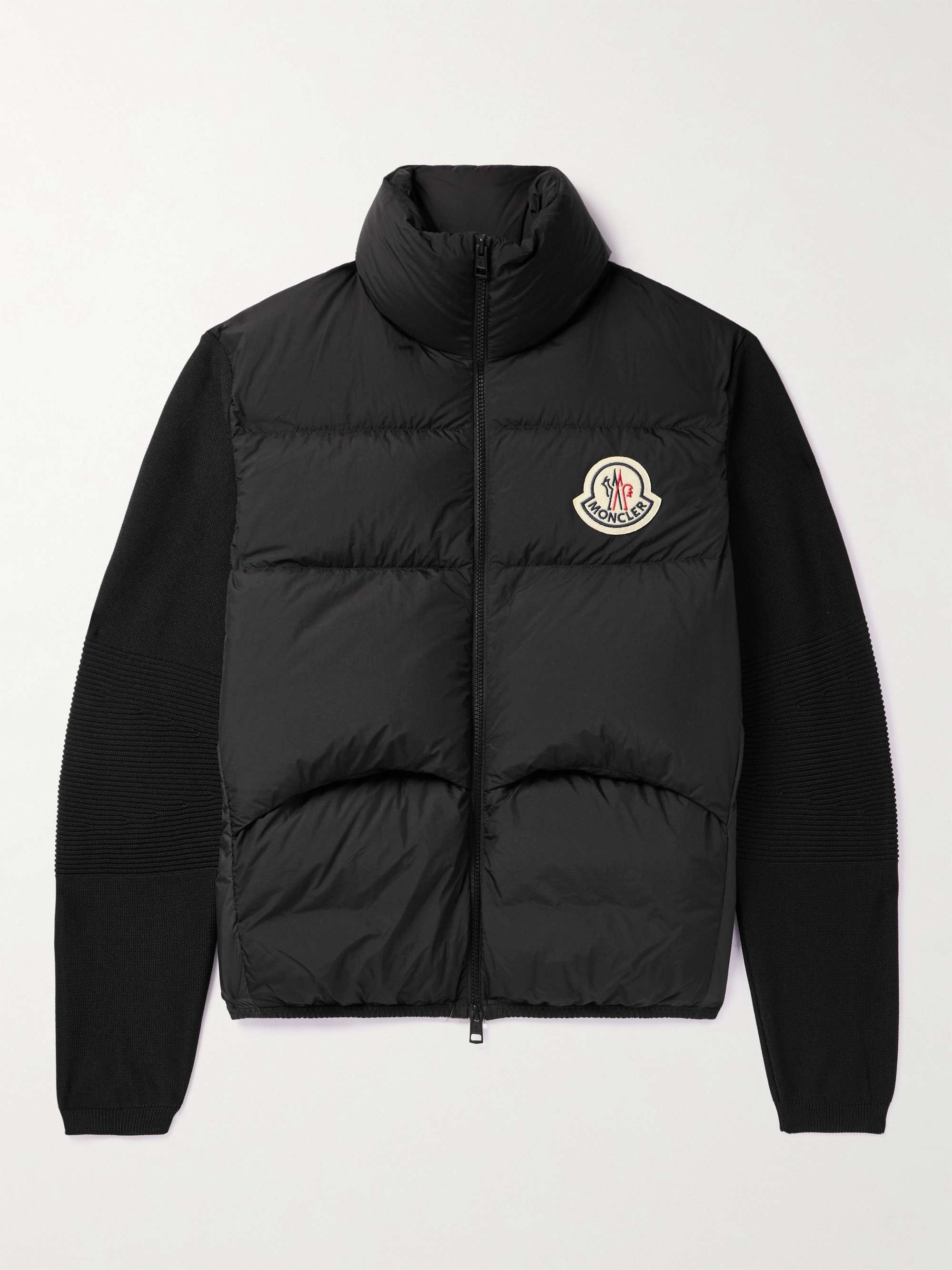 Slim-Fit Logo-Appliquéd Ribbed-Knit and Quilted Shell Down Zip-Up Cardigan view