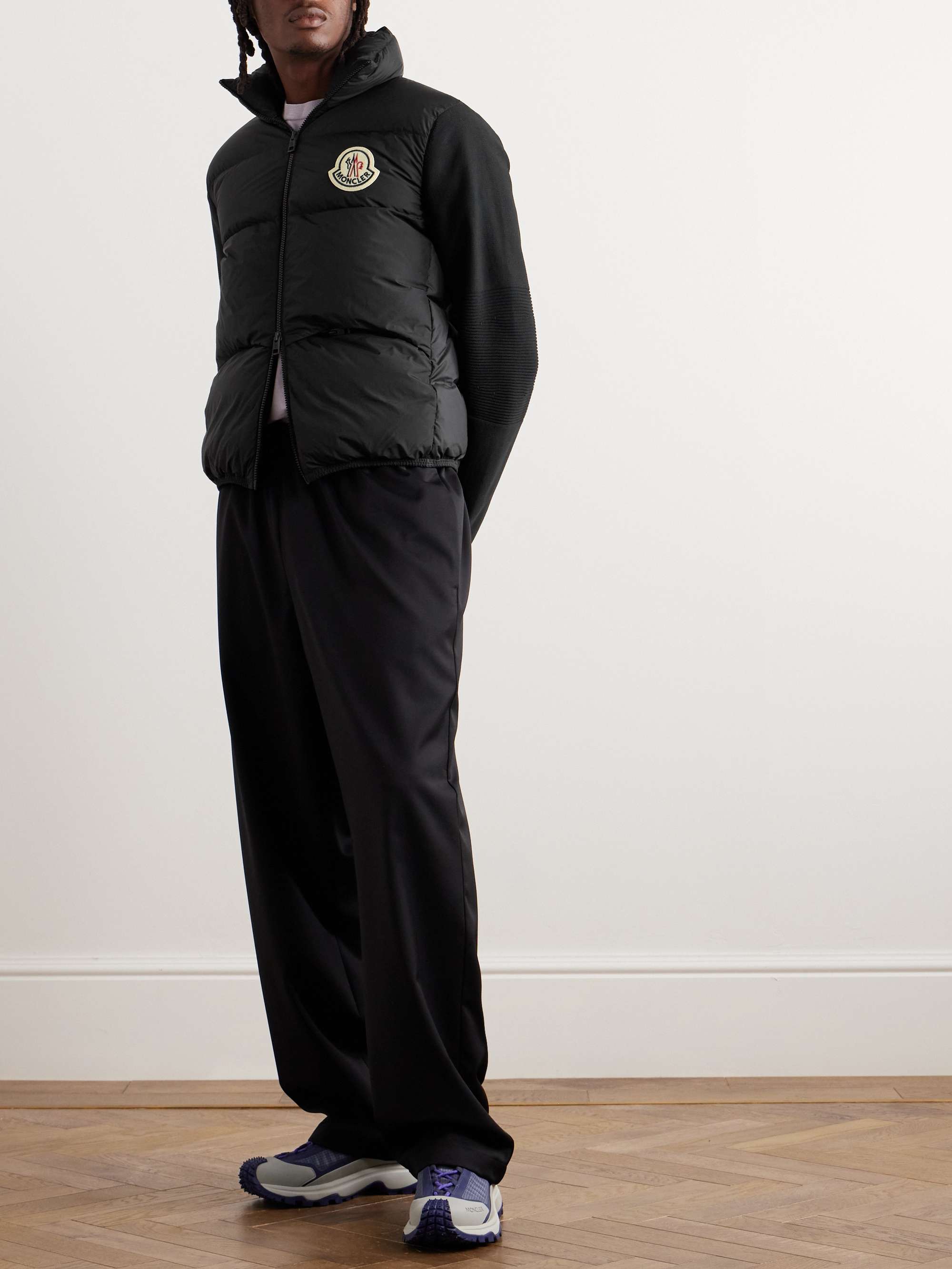 Slim-Fit Logo-Appliquéd Ribbed-Knit and Quilted Shell Down Zip-Up Cardigan view