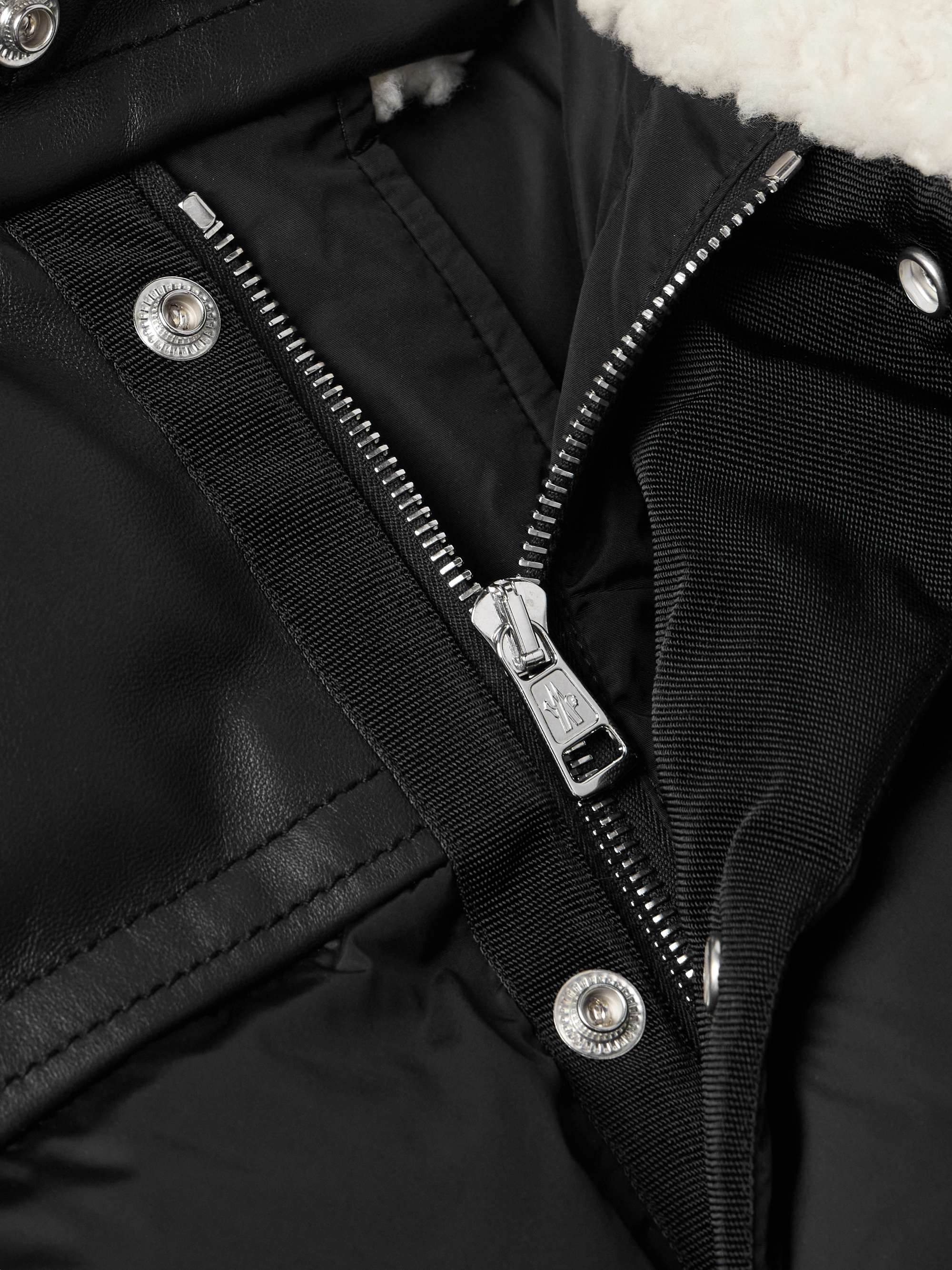 Leo Logo-Appliquéd Shearling and Leather-Trimmed Quilted Shell Down Jacket view