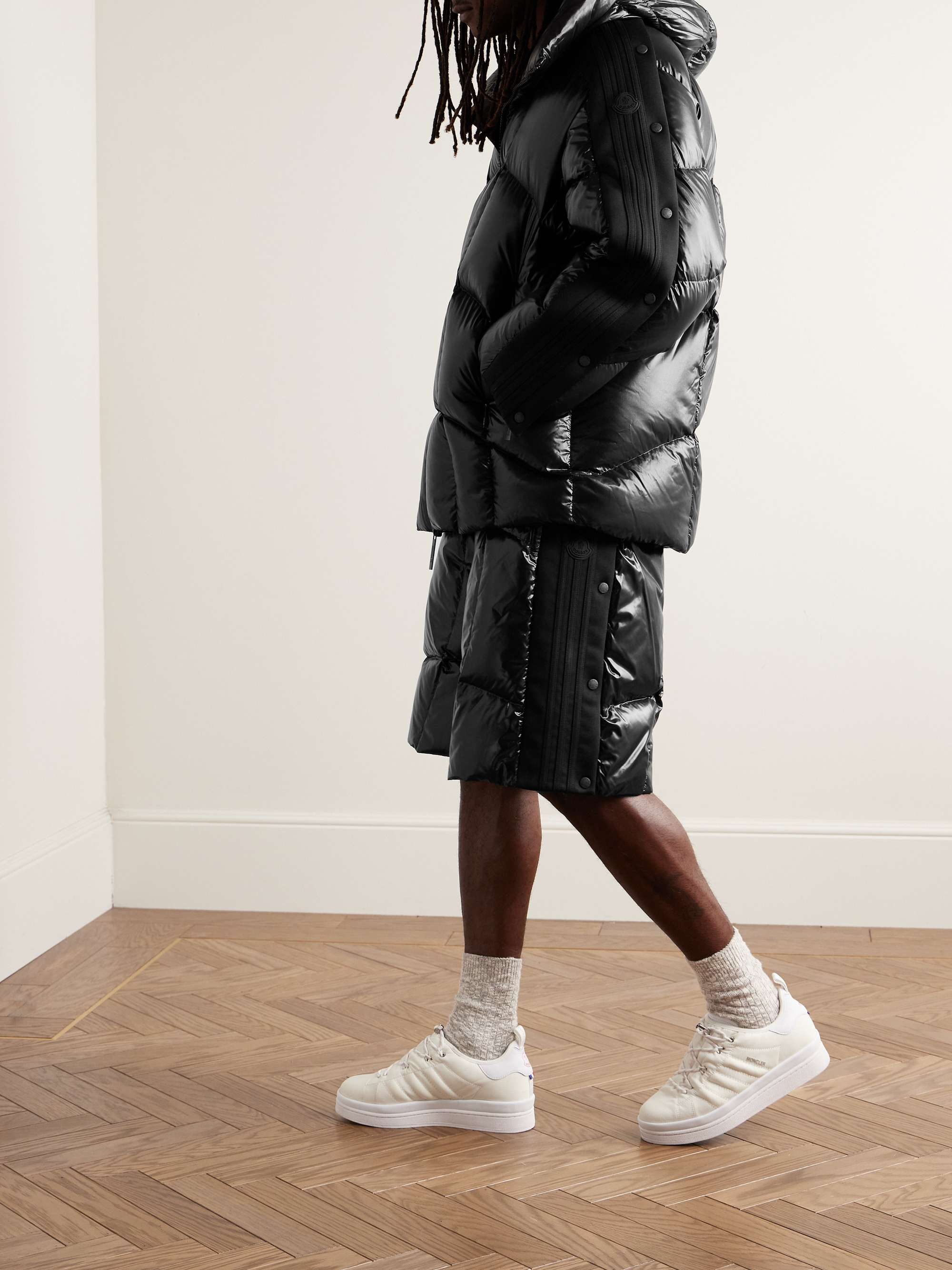 + adidas Originals Straight-Leg Tech Jersey-Trimmed Quilted Glossed-Shell Down Shorts view