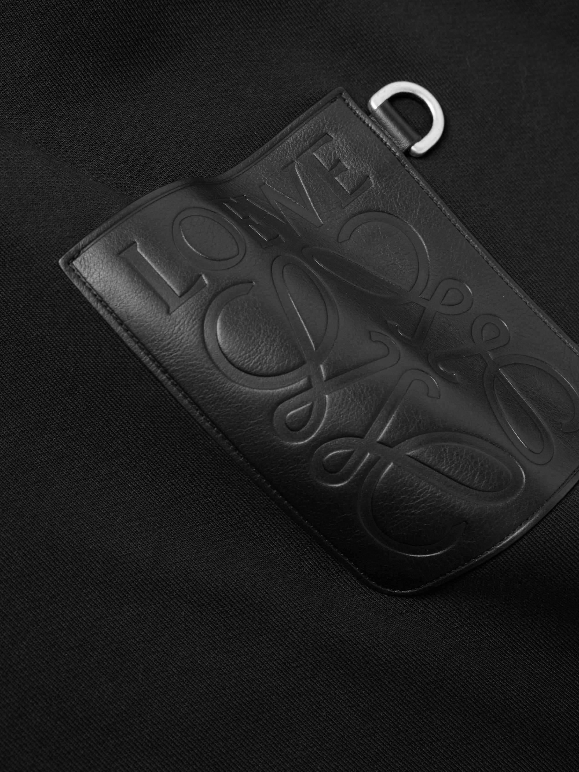 Logo-Debossed Leather-Trimmed Cotton-Jersey Hoodie view