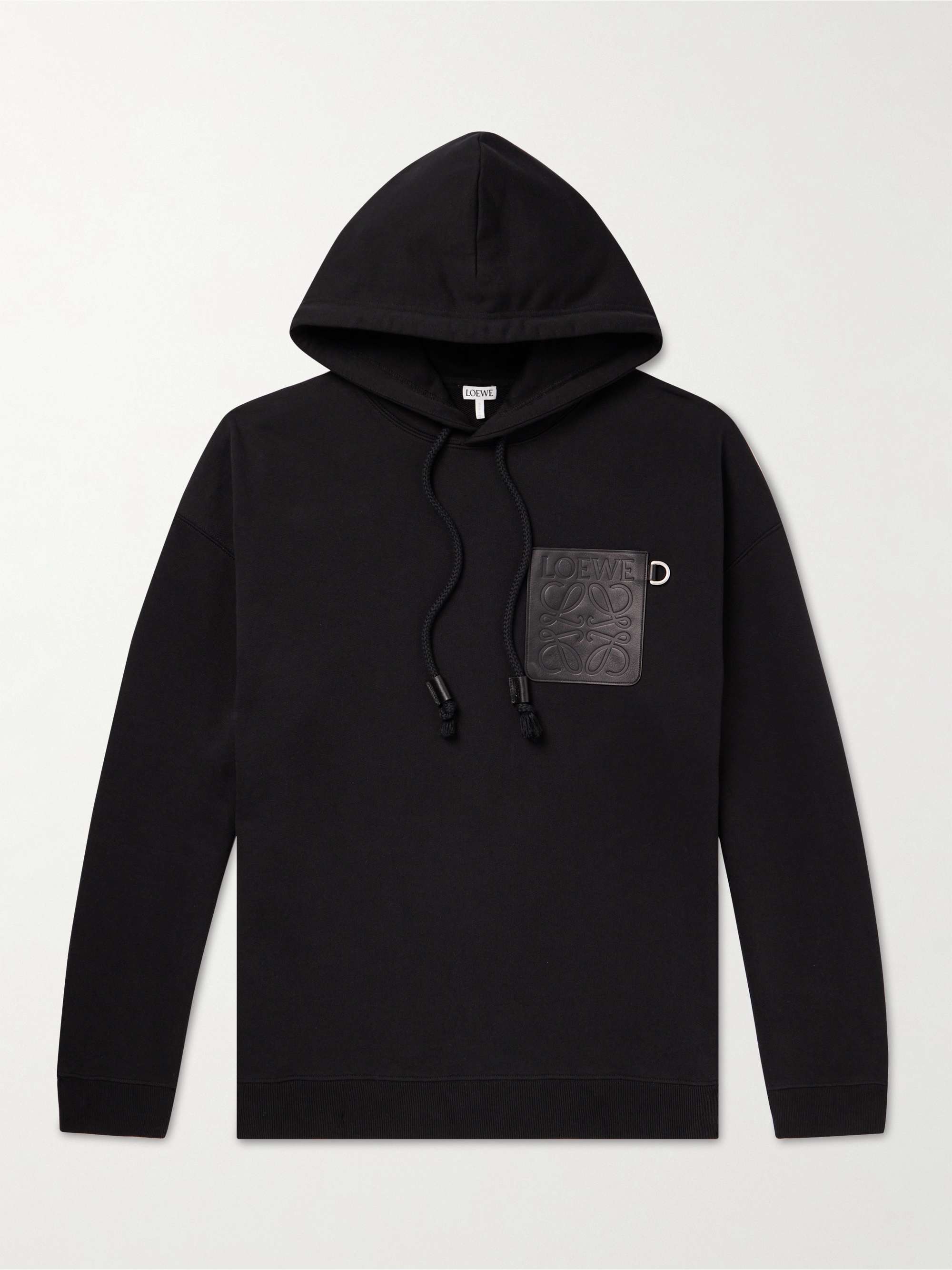 Logo-Debossed Leather-Trimmed Cotton-Jersey Hoodie view