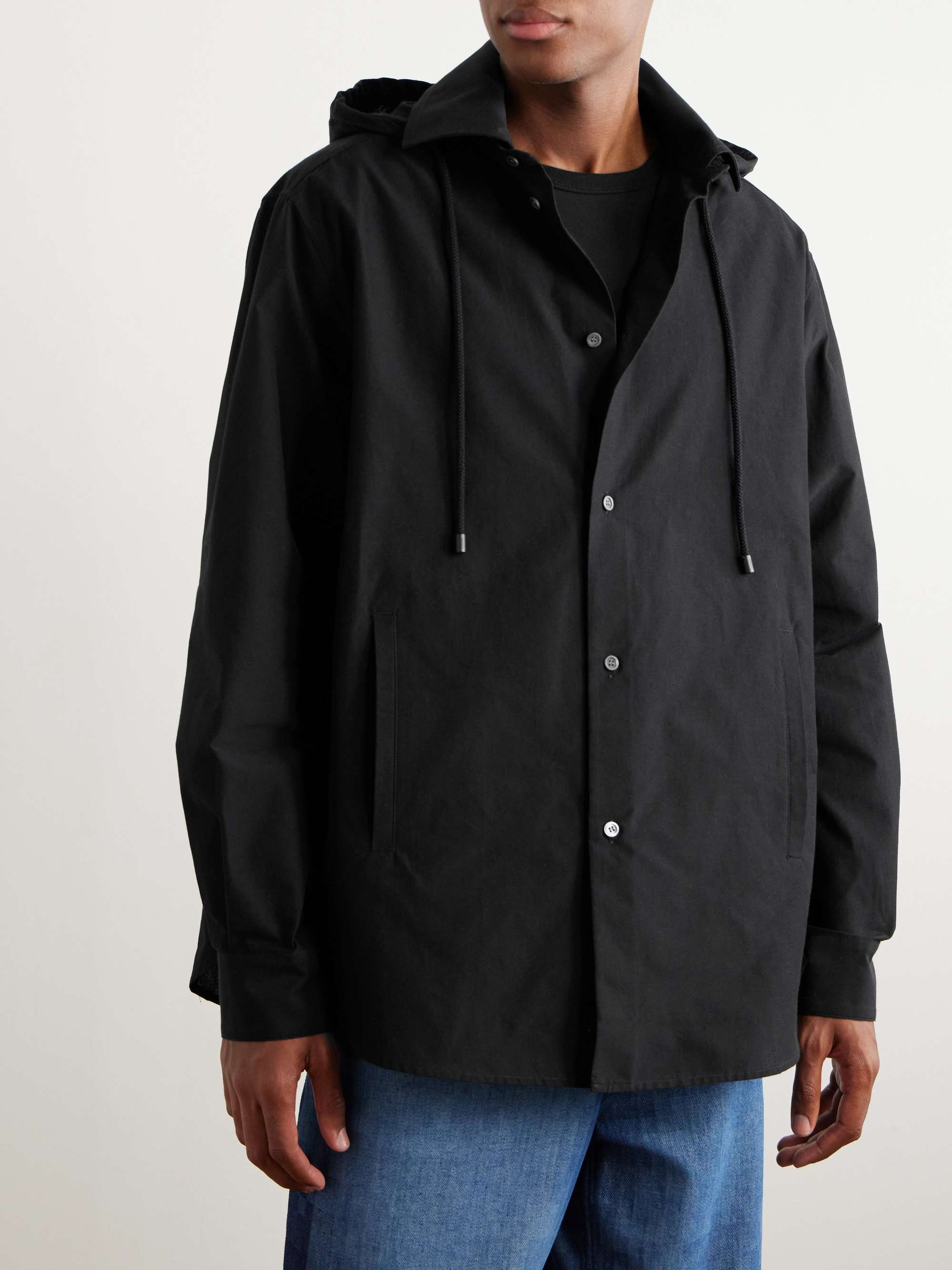Cotton-Jacquard Hooded Overshirt view