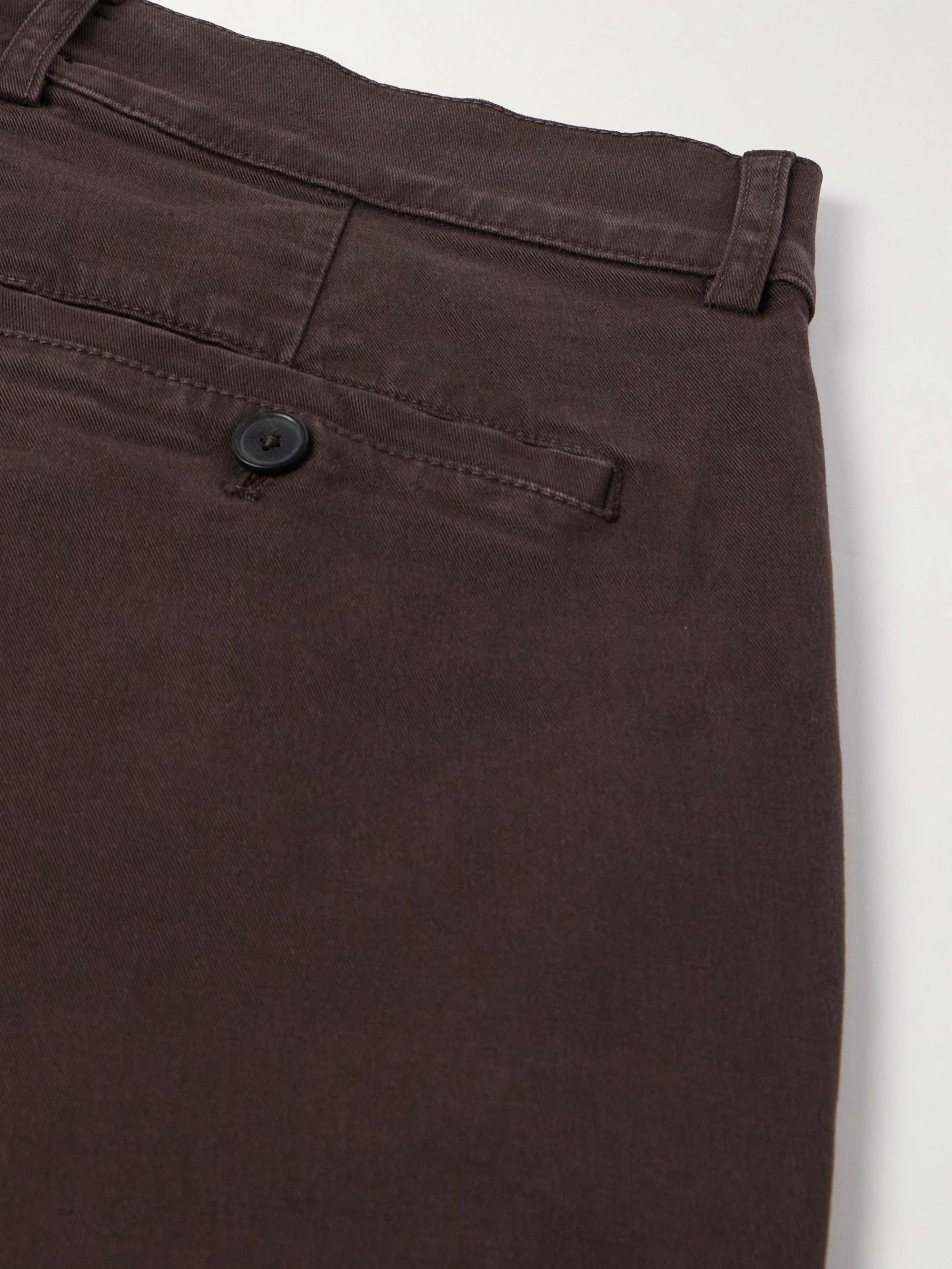 Tapered Pleated Garment-Dyed Cotton-Blend Twill Trousers view