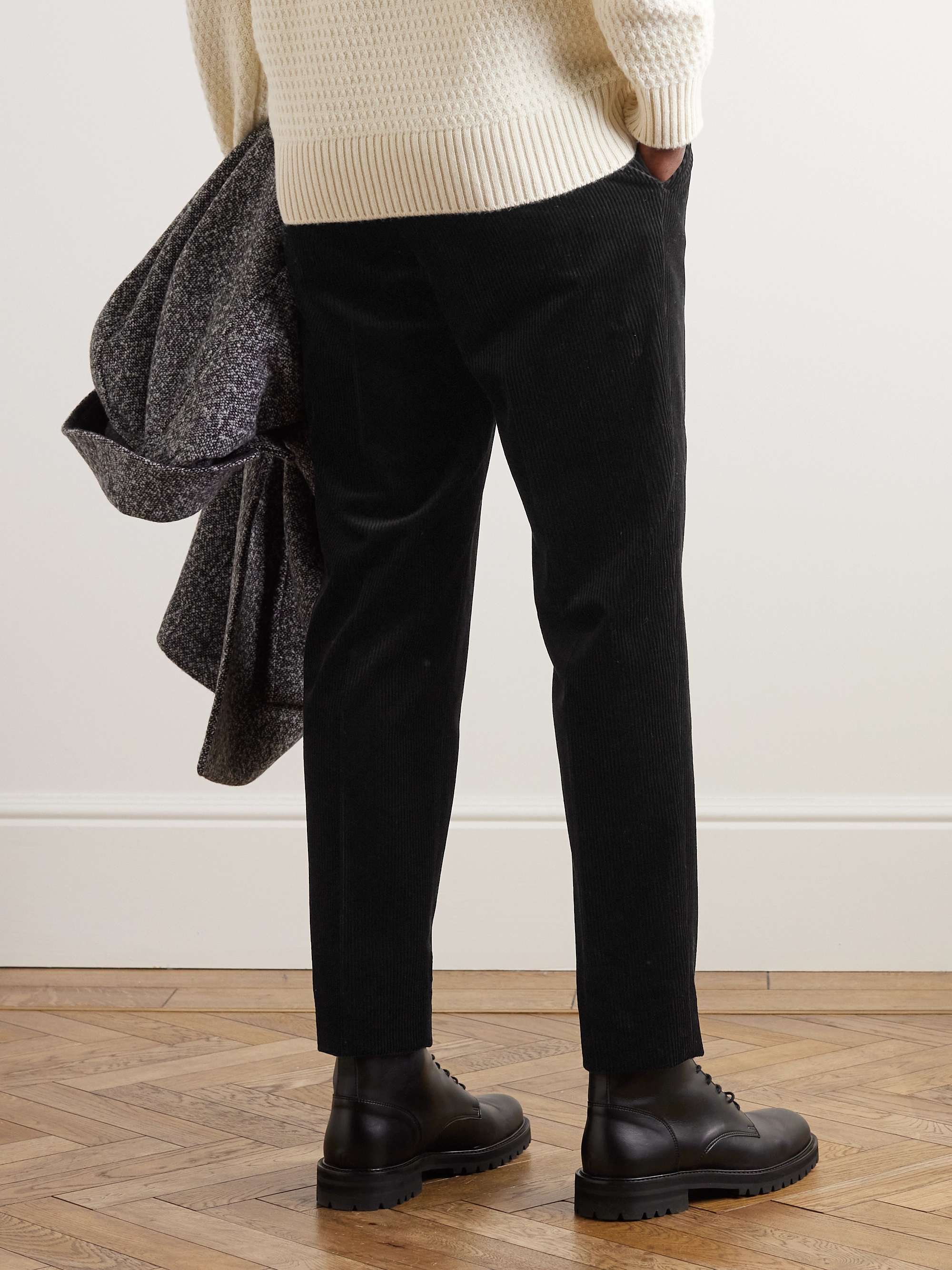 Tapered Pleated Cotton and Cashmere-Blend Corduroy Trousers view
