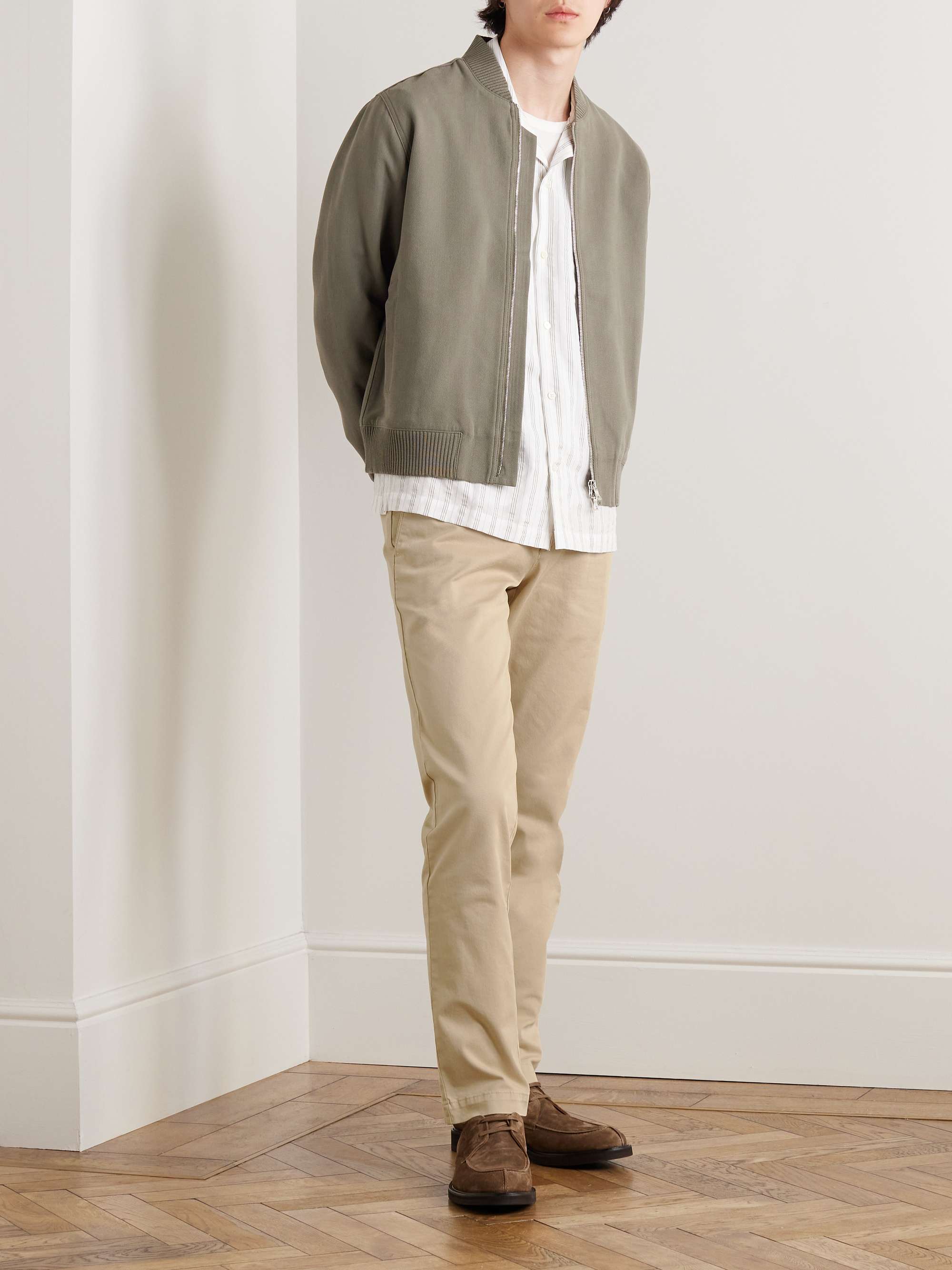 Straight-Leg Cotton-Blend Twill Drawstring Trousers view