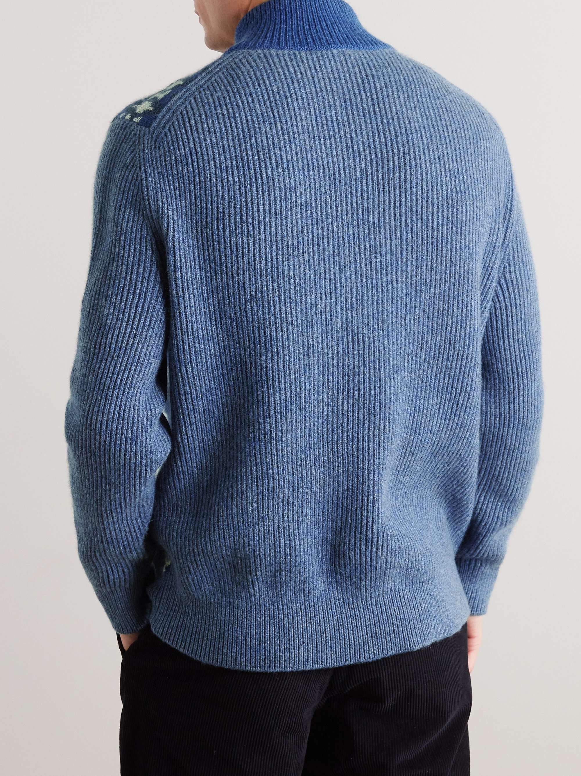 Fair Isle Ribbed-Knit Cashmere Half-Zip Sweater view