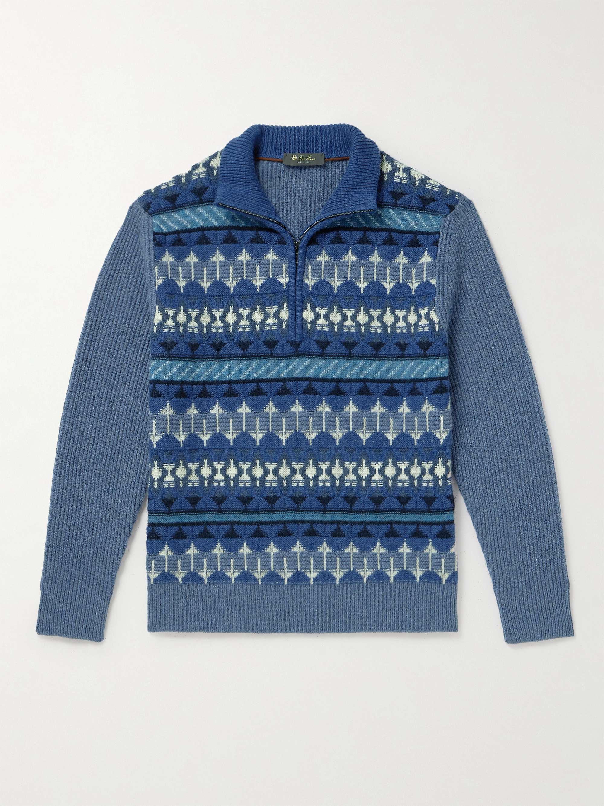 Fair Isle Ribbed-Knit Cashmere Half-Zip Sweater view