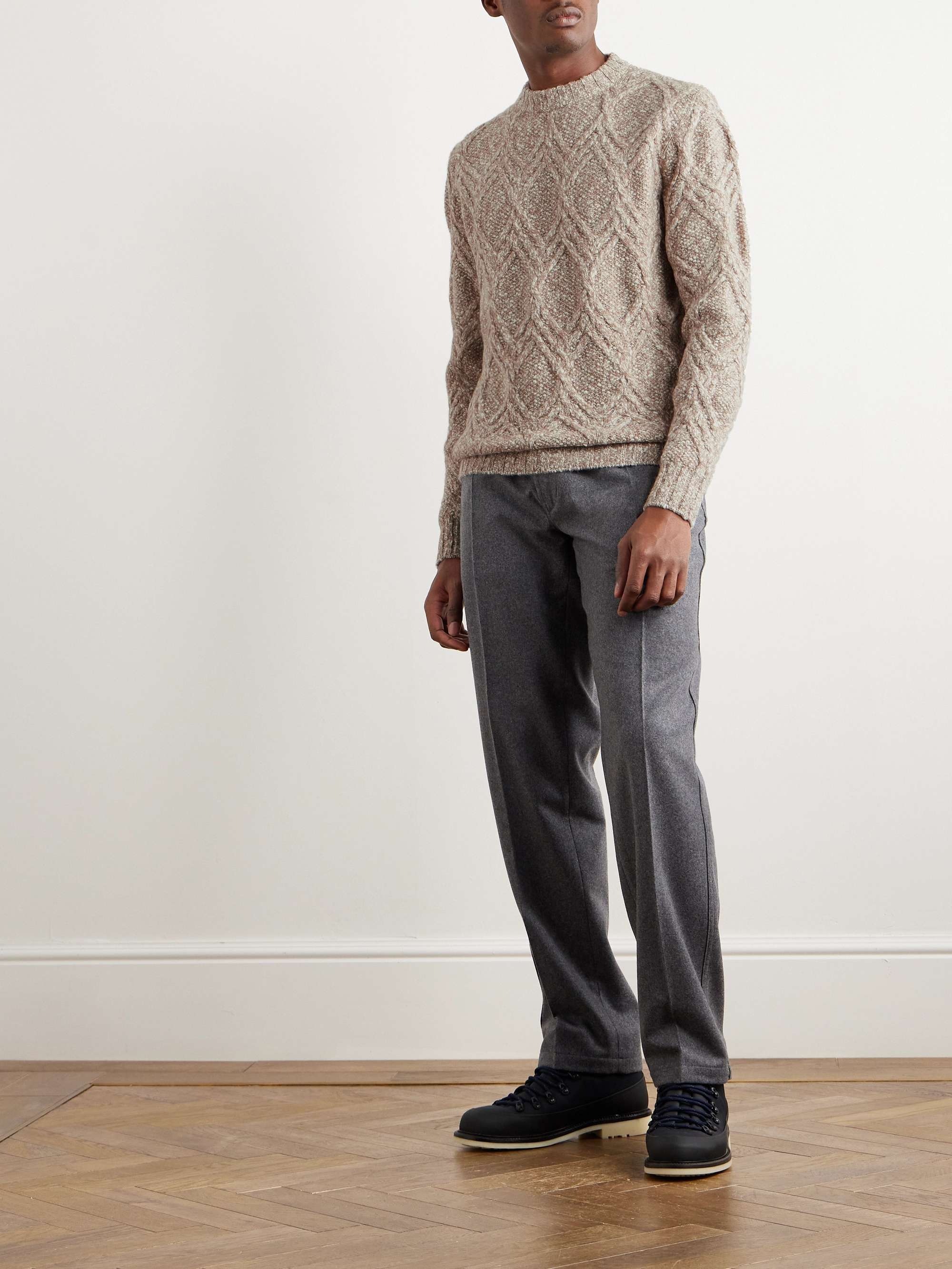 Mélange Cable-Knit Wool and Cashmere-Blend Sweater view