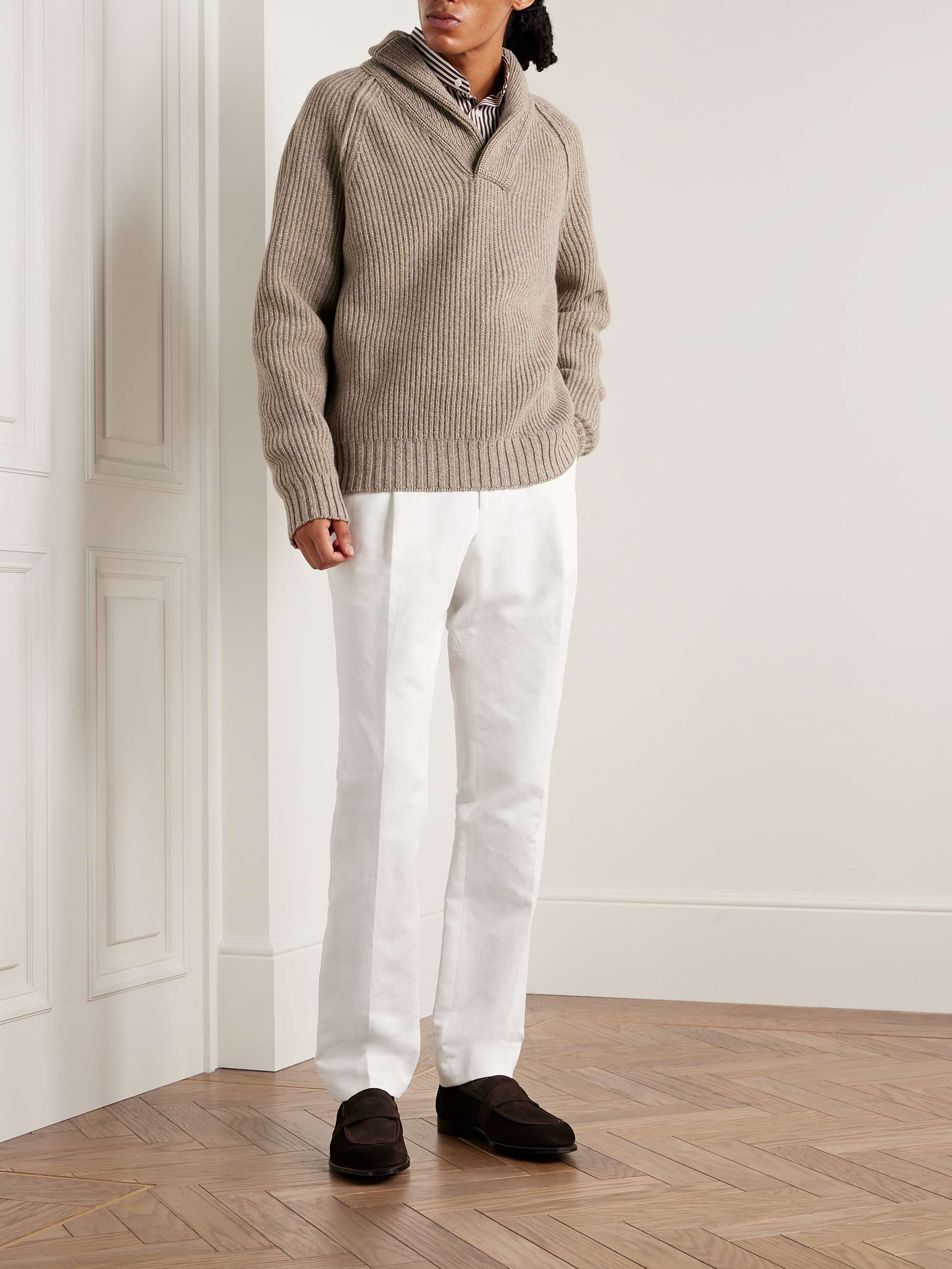 Archer Shawl-Collar Ribbed Cashmere Sweater view