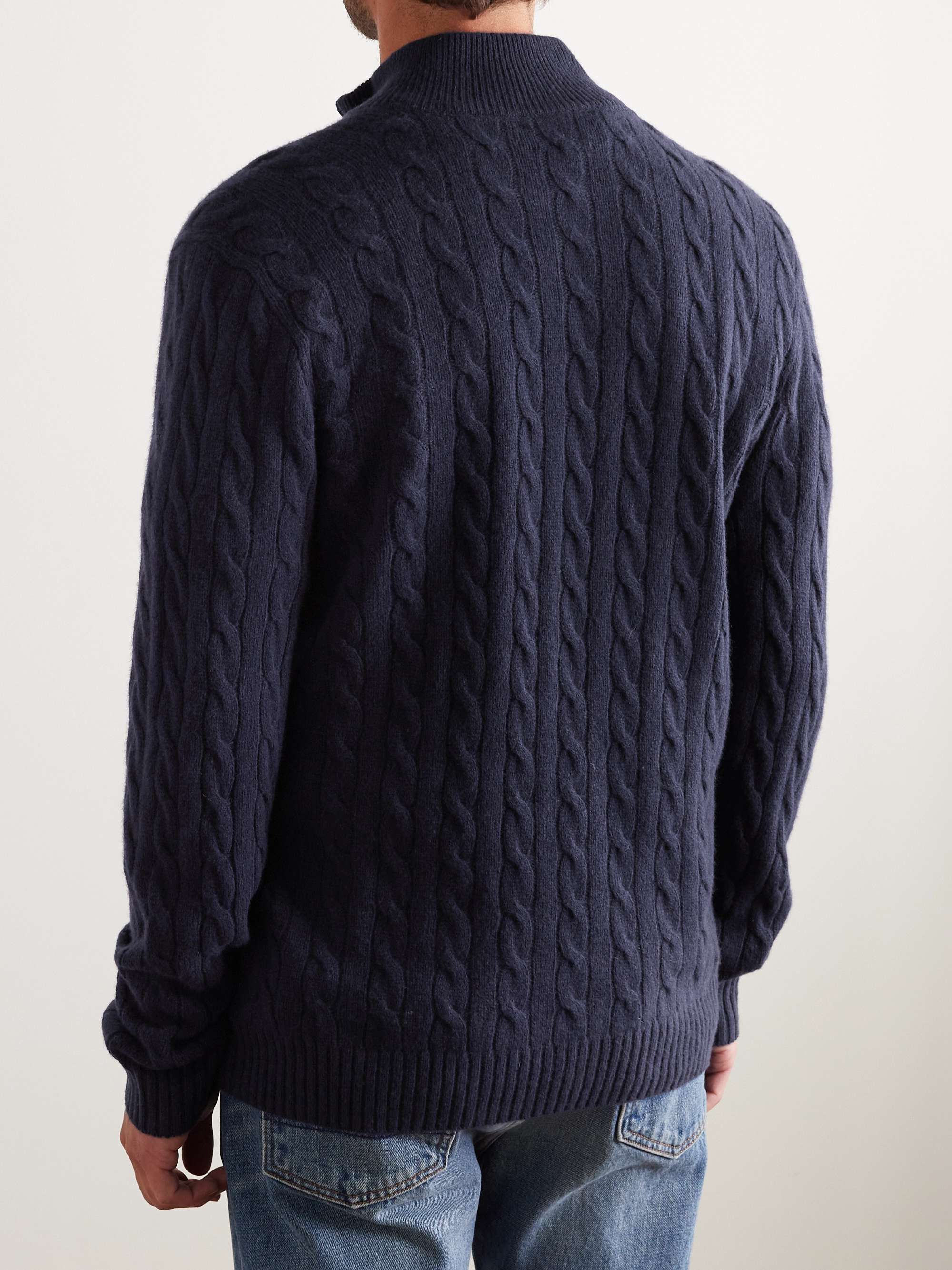 Logo-Embroidered Cable-Knit Wool and Cashmere-Blend Half-Zip Sweater view