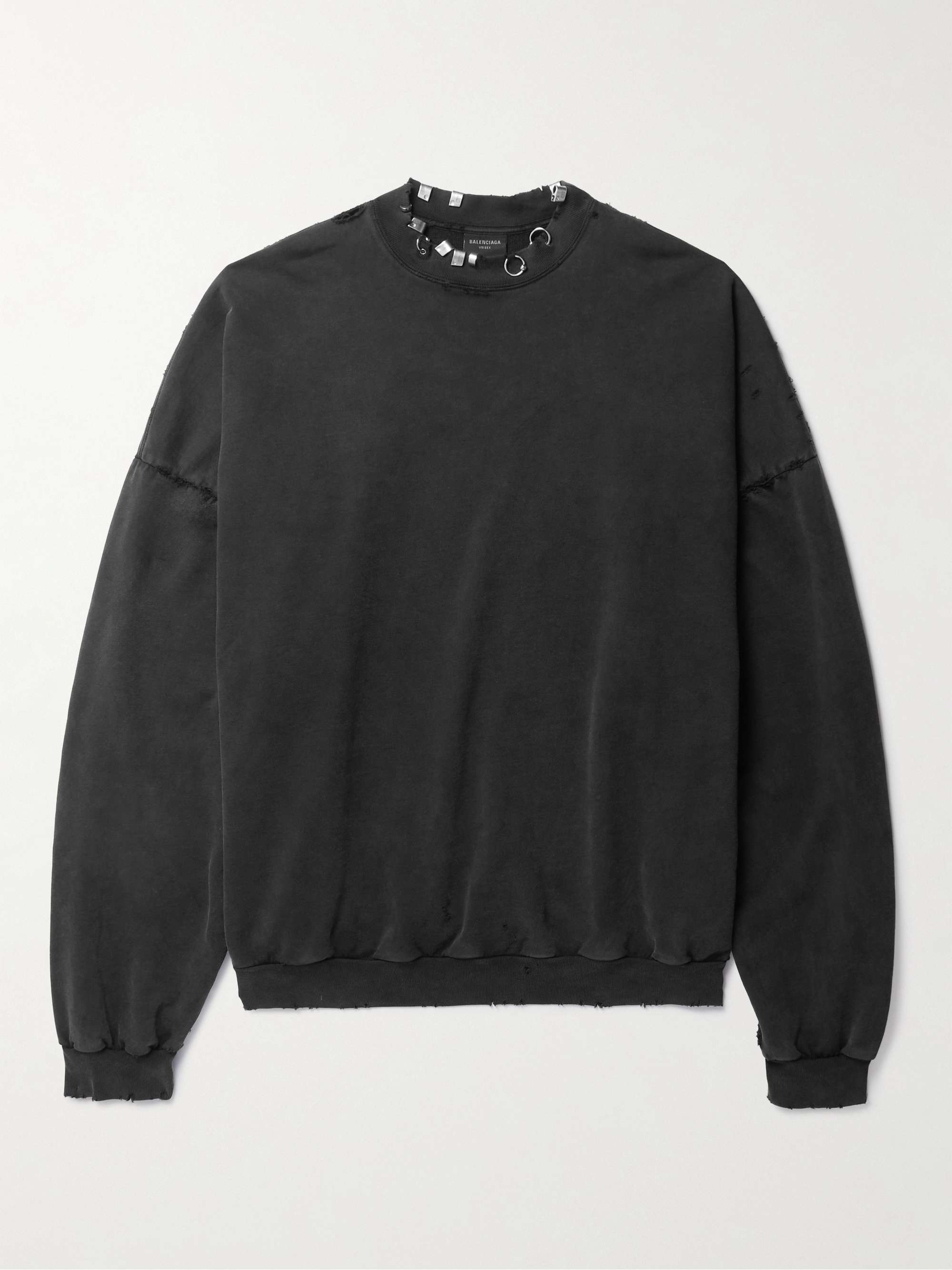 Pierced Embellished Distressed Cotton-Jersey Sweatshirt view