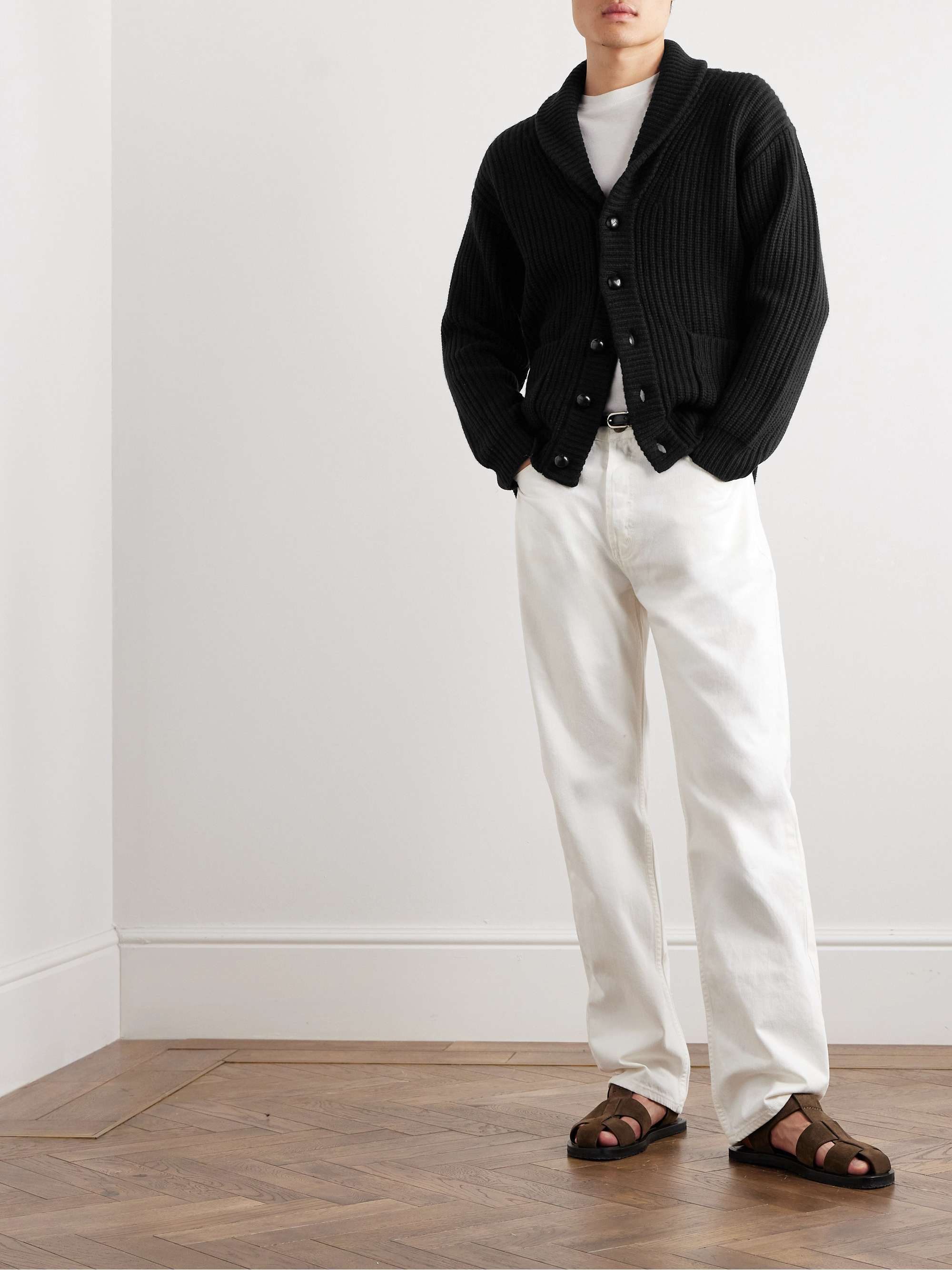 Somac Shawl-Collar Ribbed Cashmere Cardigan view